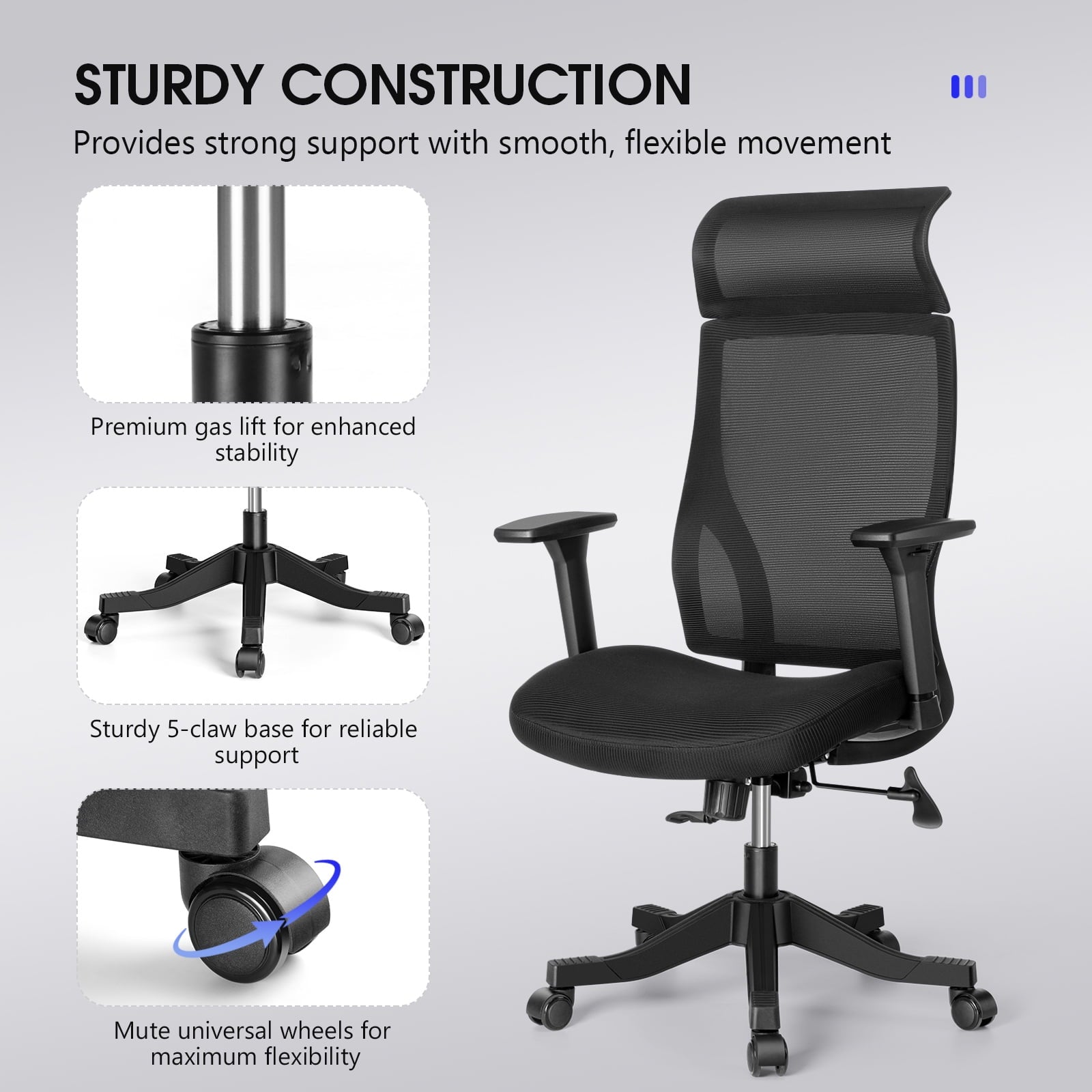 Furnibear Mesh Office Chair with 3D Armrests and Lumbar Support, High Back Desk Chair for Home Office, Adjustable Swivel Task Chair with Easy Assembly