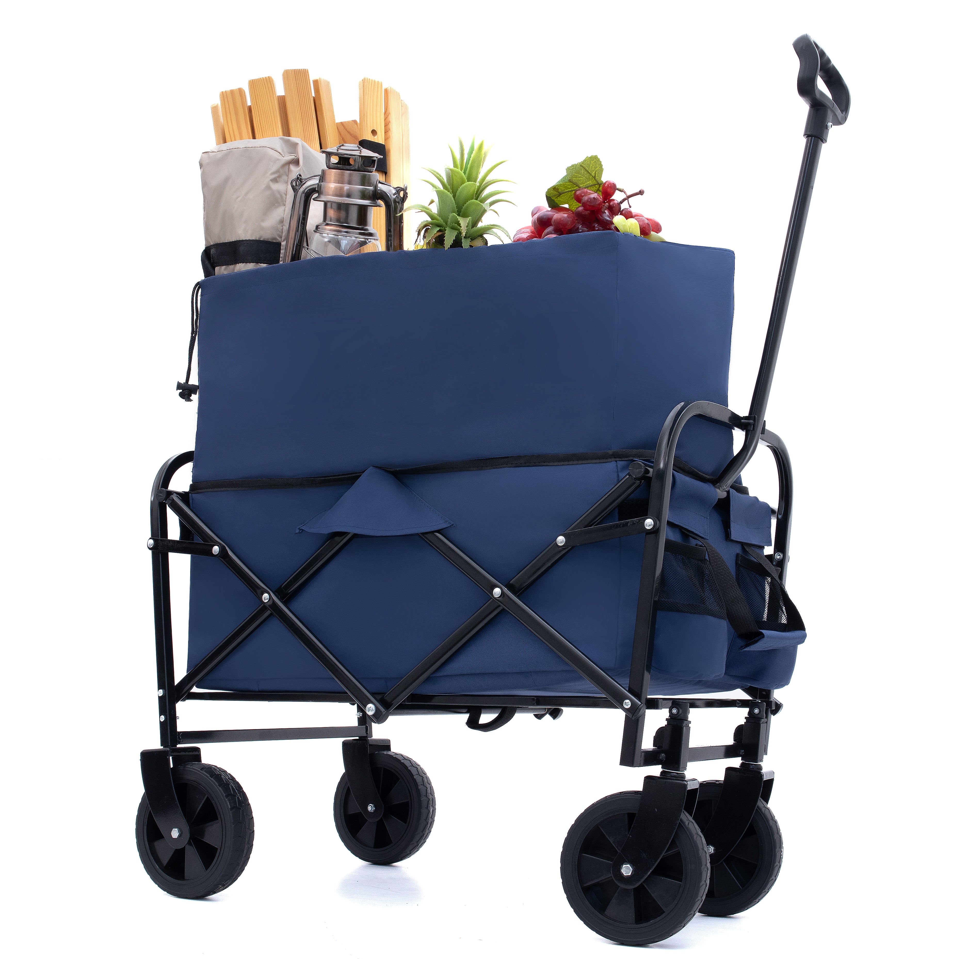 Furnibear Heavy-Duty Folding Wagon Cart with All-Terrain Wheels Includes 3 Liner Bags for Camping, Beach, Grocery,Bronze