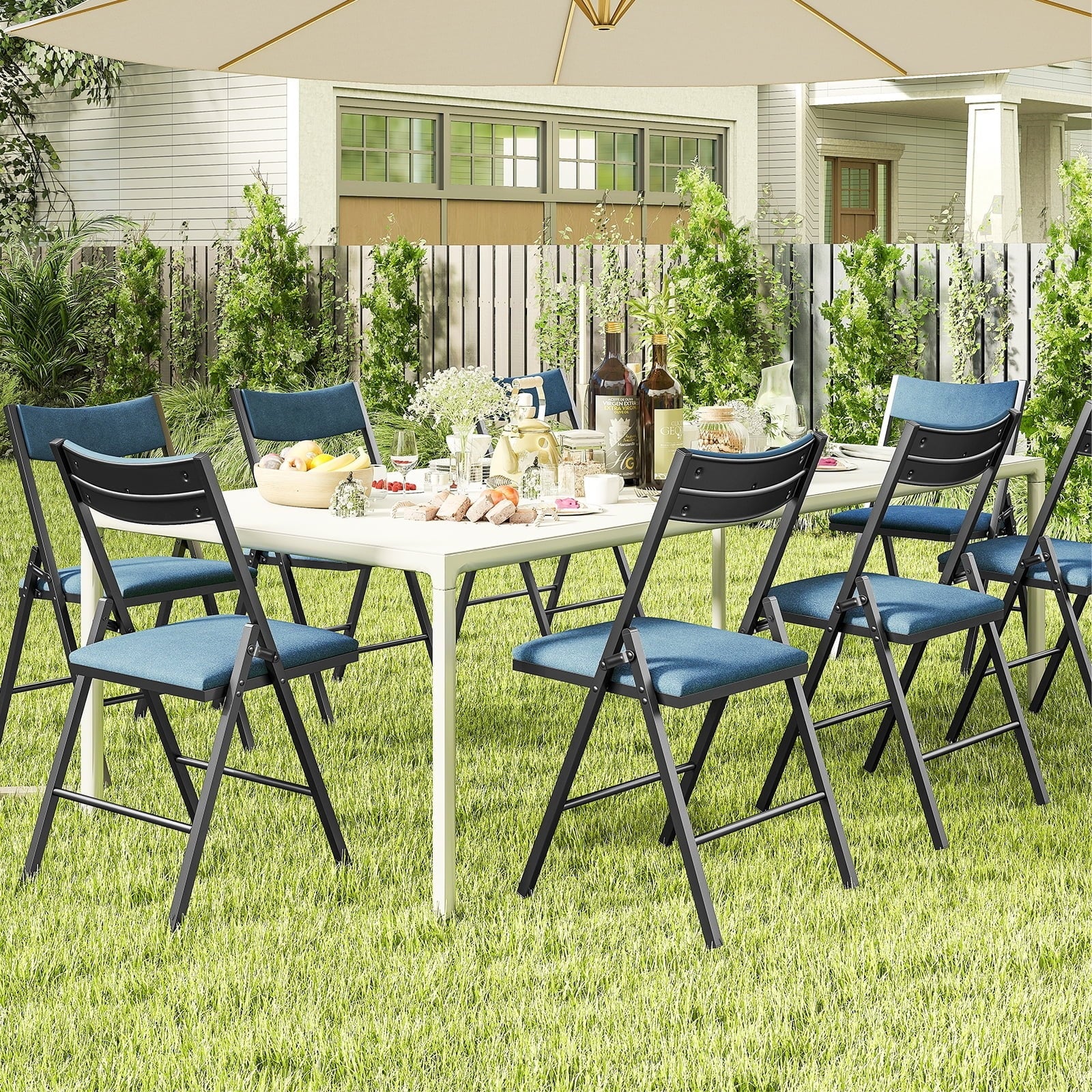 Furnibear 4-Pack Padded Folding Chairs with Metal Frame and Cushioned Seat for Home, Office, Dining, Black