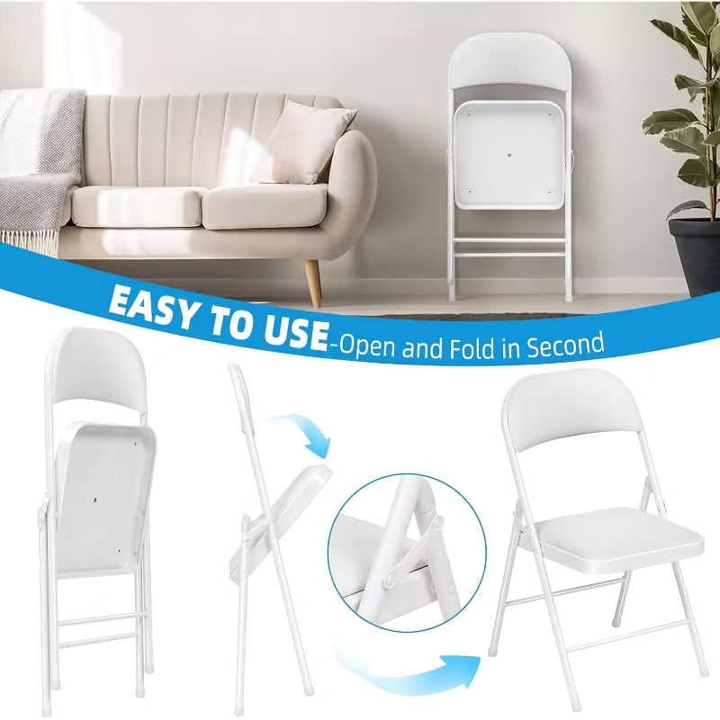 Furnibear 4 Pack Folding Chairs with Padded Vinyl Seat, Heavy-Duty Metal Frame, Supports 330 lbs, Portable Lightweight,White