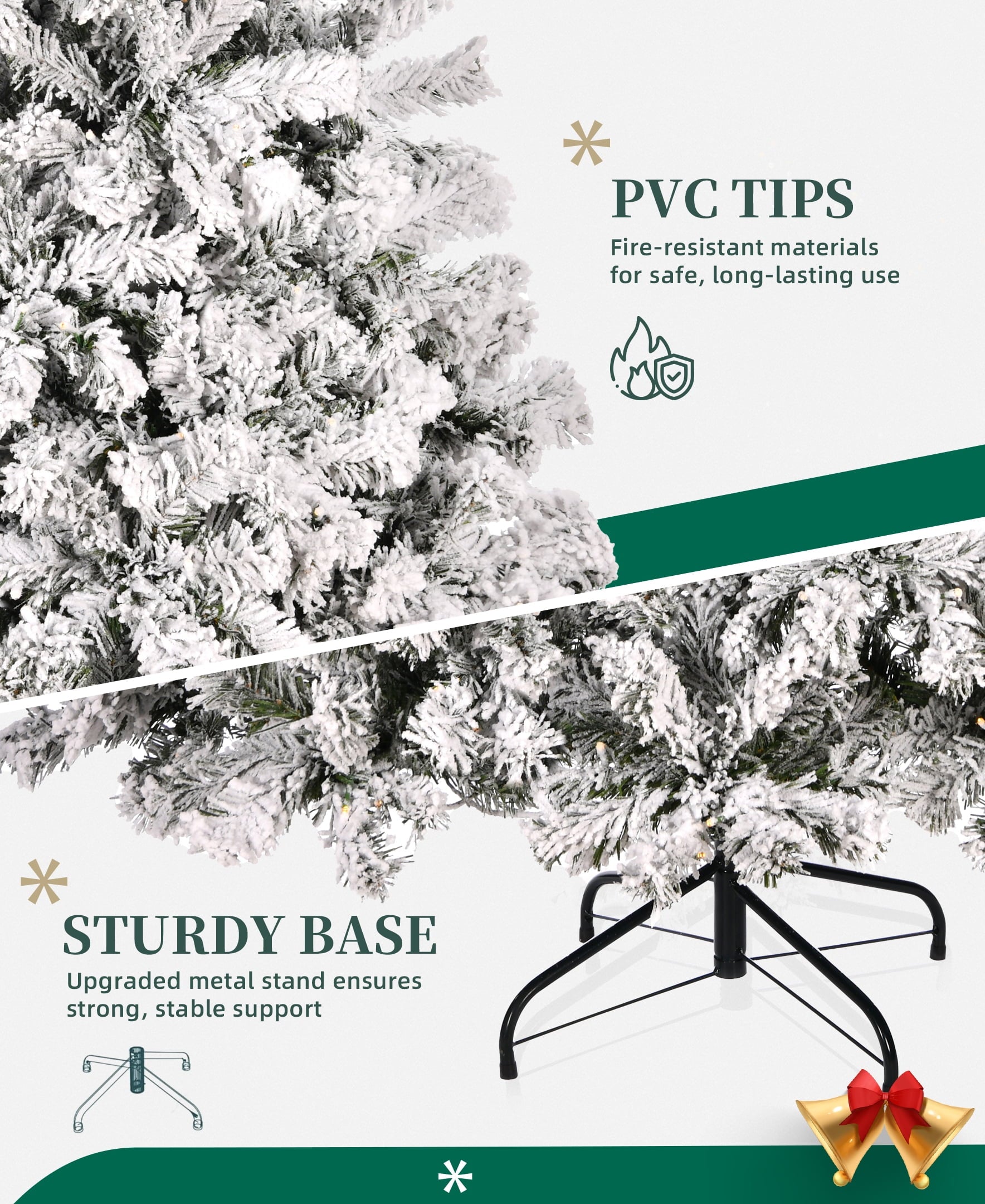 Furnibear 6ft Pre-Lit Flocked Christmas Tree, 1000 Tips with 250 Warm White Lights & Automatic Fluffing