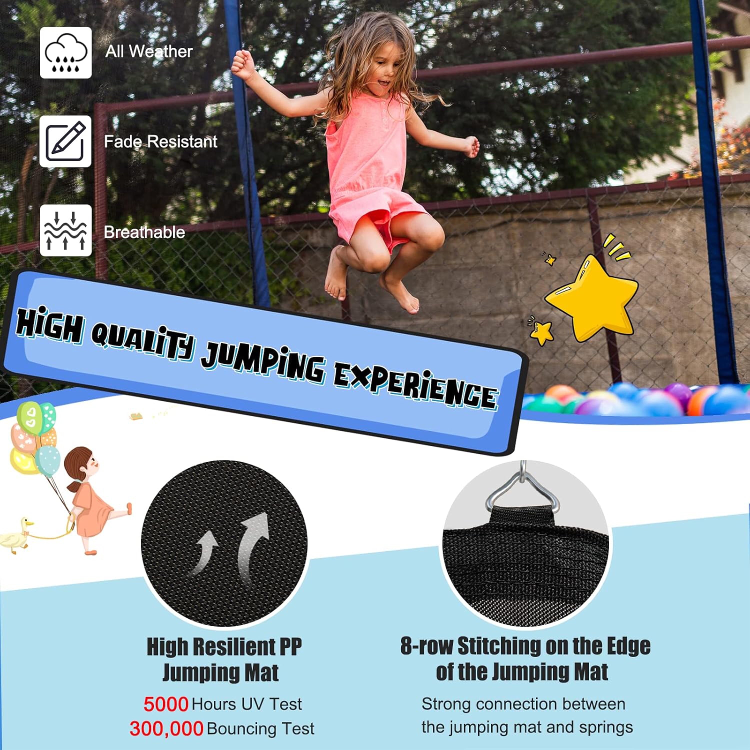 Furnibear 1500 LBS 16 FT Trampoline for Kids and Adults, Heavy-Duty Recreational Outdoor Trampoline with Basketball Hoop and Safety Enclosure Net