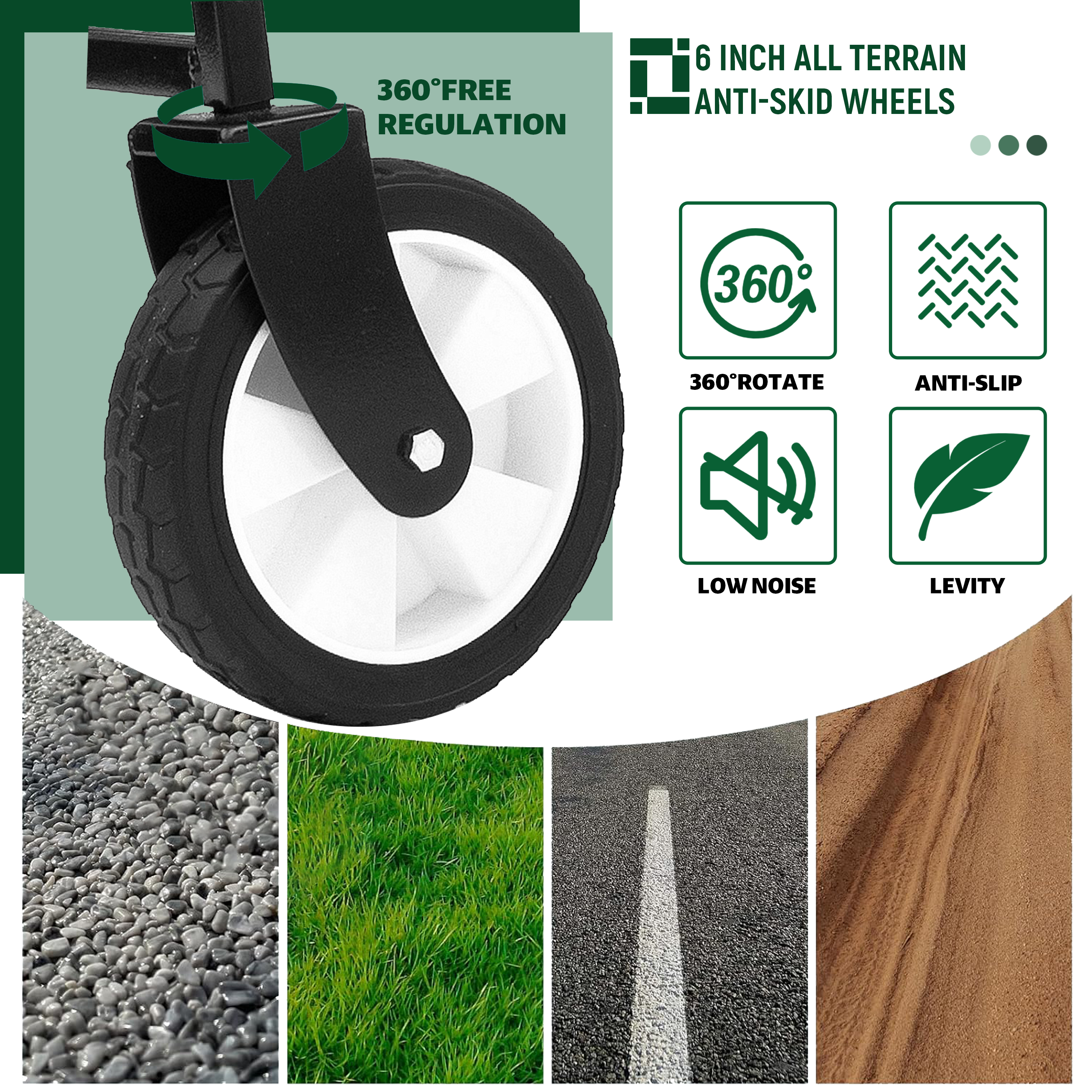 Furnibear Heavy-Duty Folding Wagon Cart with All-Terrain Wheels Includes 3 Liner Bags for Camping, Beach, Grocery, Black