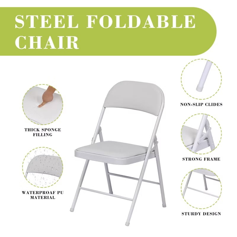 Furnibear 4 Pack Folding Chairs with Padded Seats for Wedding Business Activities Banquet Party Event,White