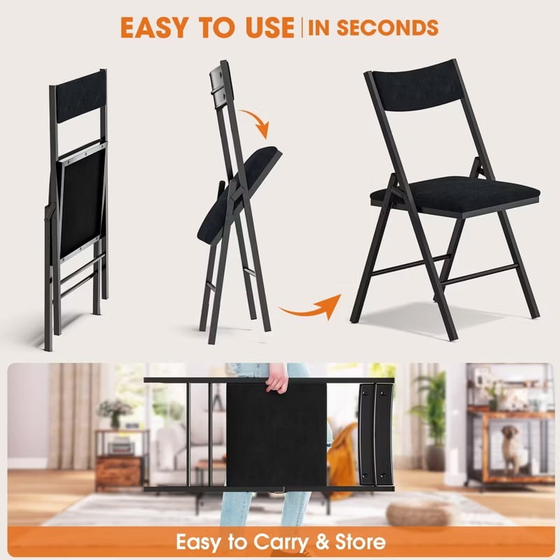 Furnibear 6-Pack Padded Folding Chairs with Metal Frame and Cushioned Seat for Home, Office, Dining, Black