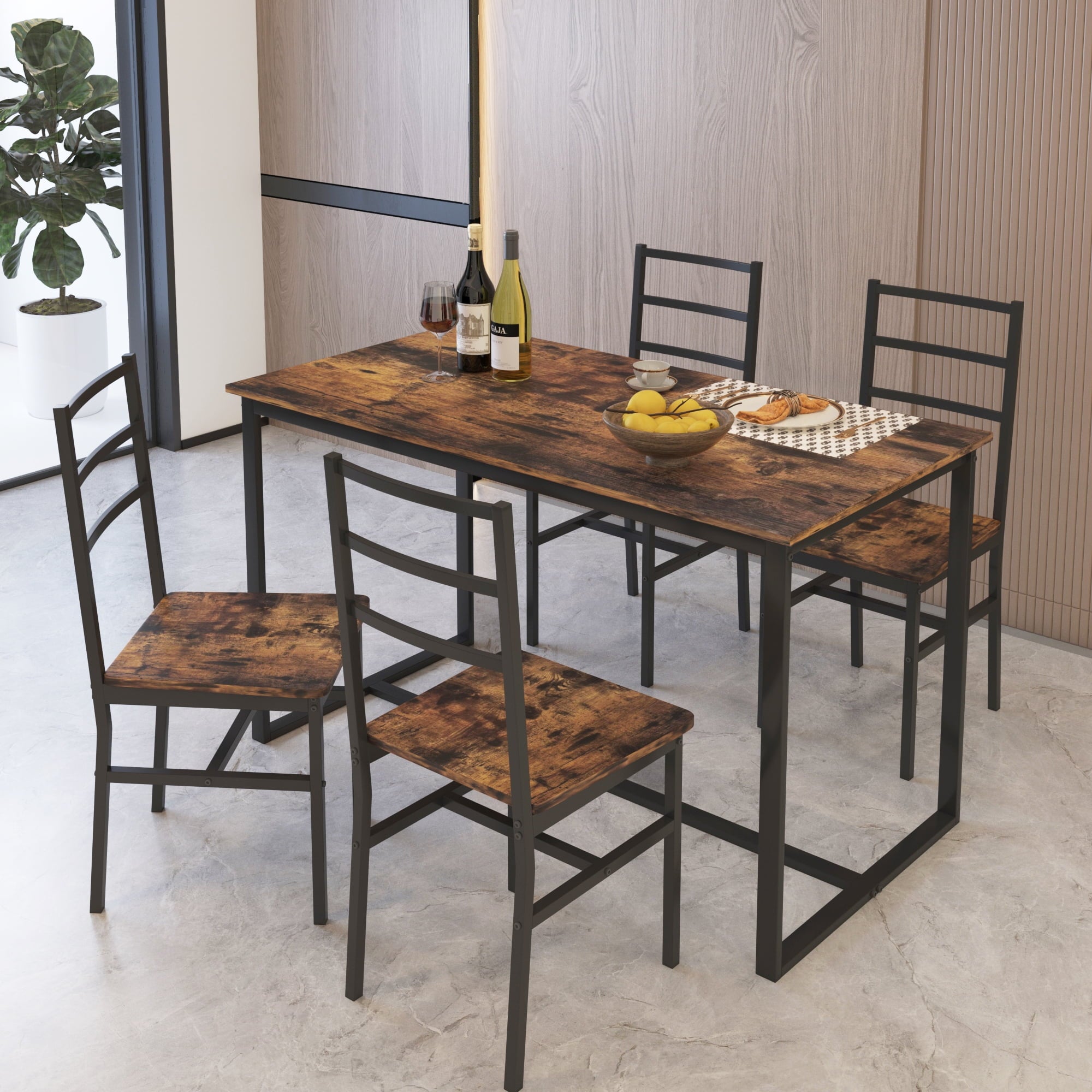 Furnibear Dining Table Set for 4, Wood Dinning Table Set for Kitchen and Dining Room, Compact Dining Set for Small Spaces