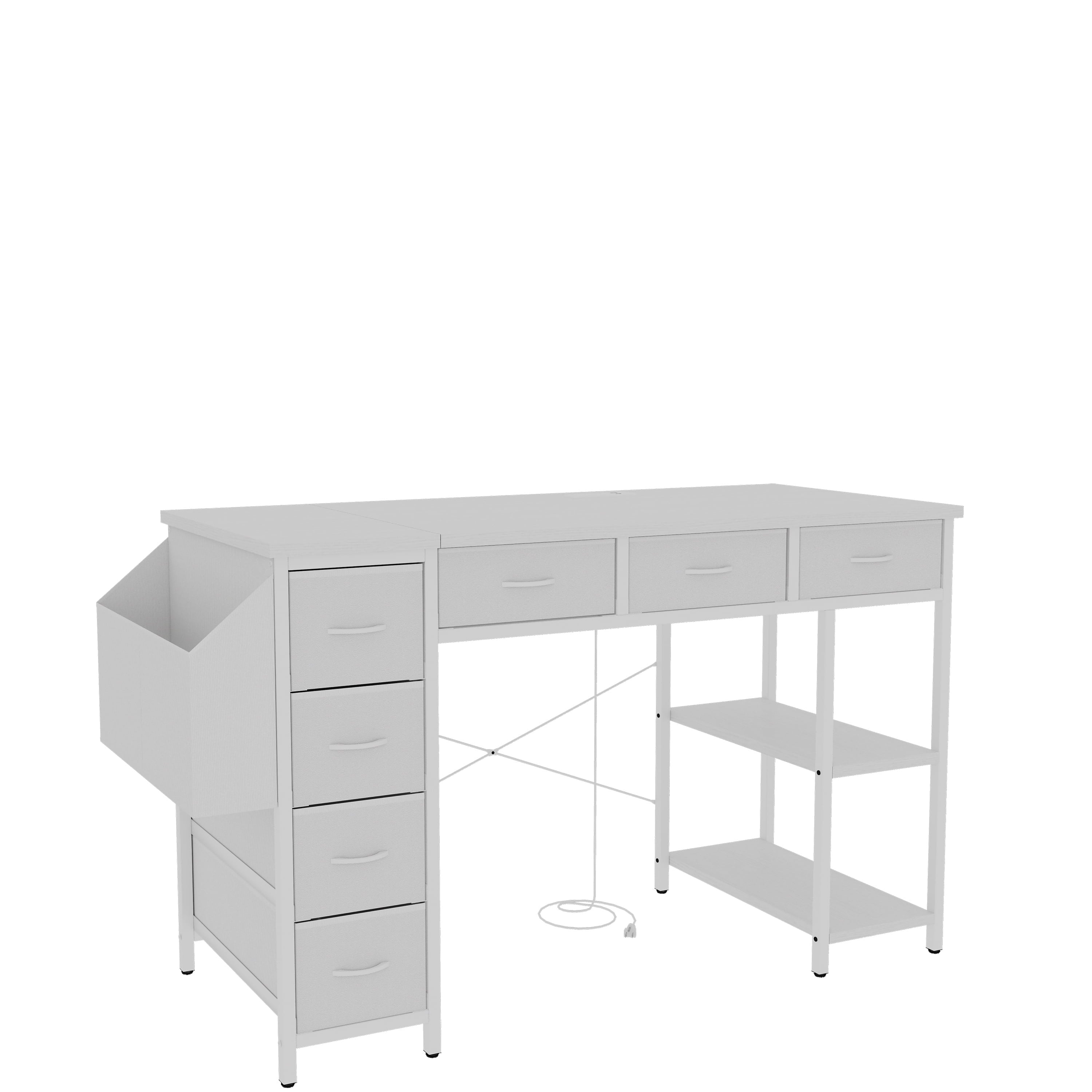 Furnibear 47in Computer Desk With Power Outlet,Writing Desk,Home Office desk, White