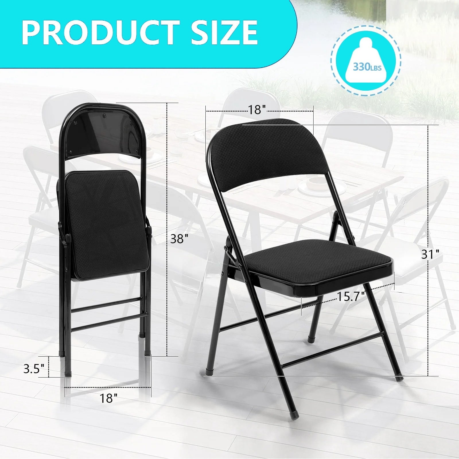 Furnibear 4 Pack Folding Chairs with Padded Seats for Wedding Business Activities Banquet Seat Party Event,White