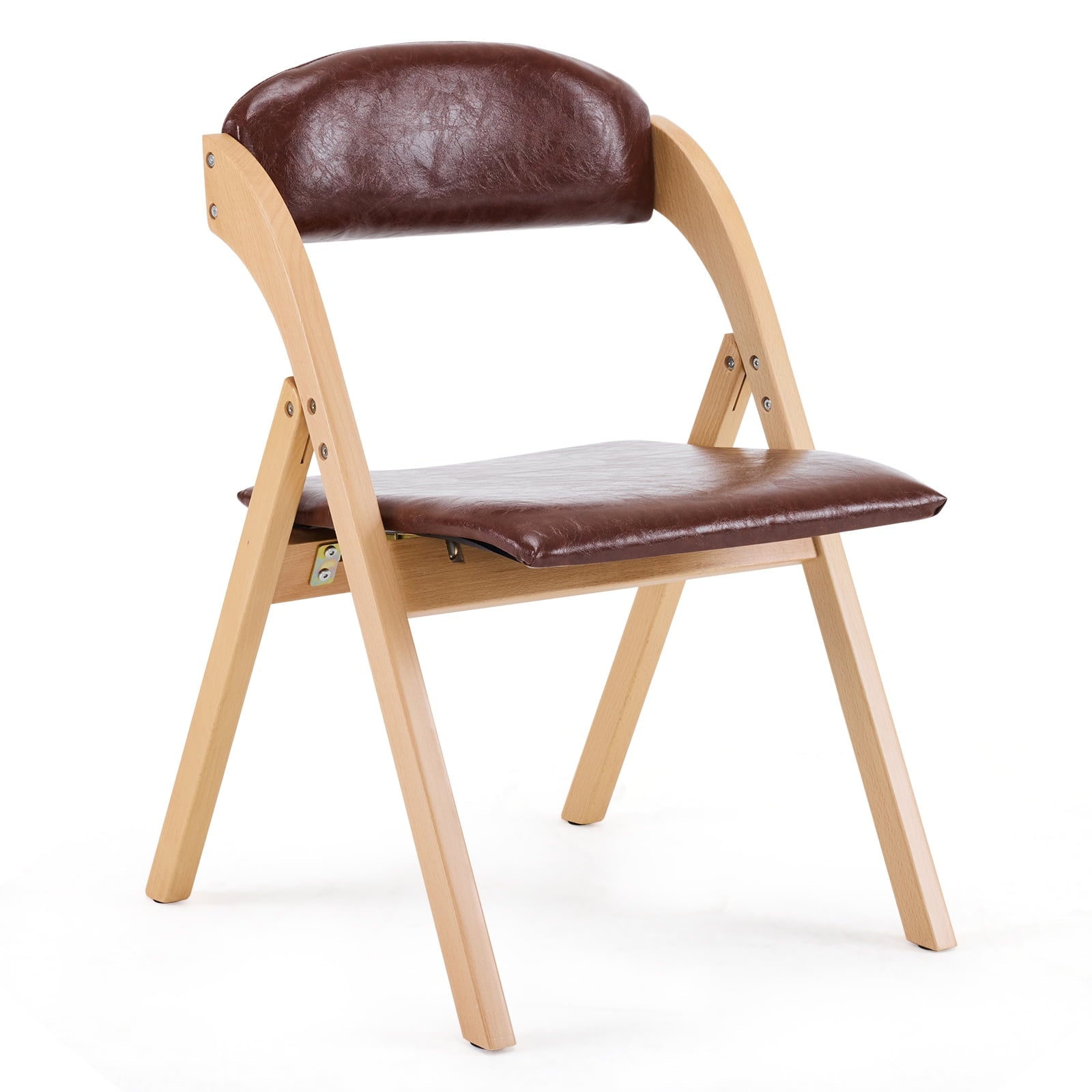 Furnibear Wood 2 Pack Folding Chairs, PU Leather Padded Protable Chairs