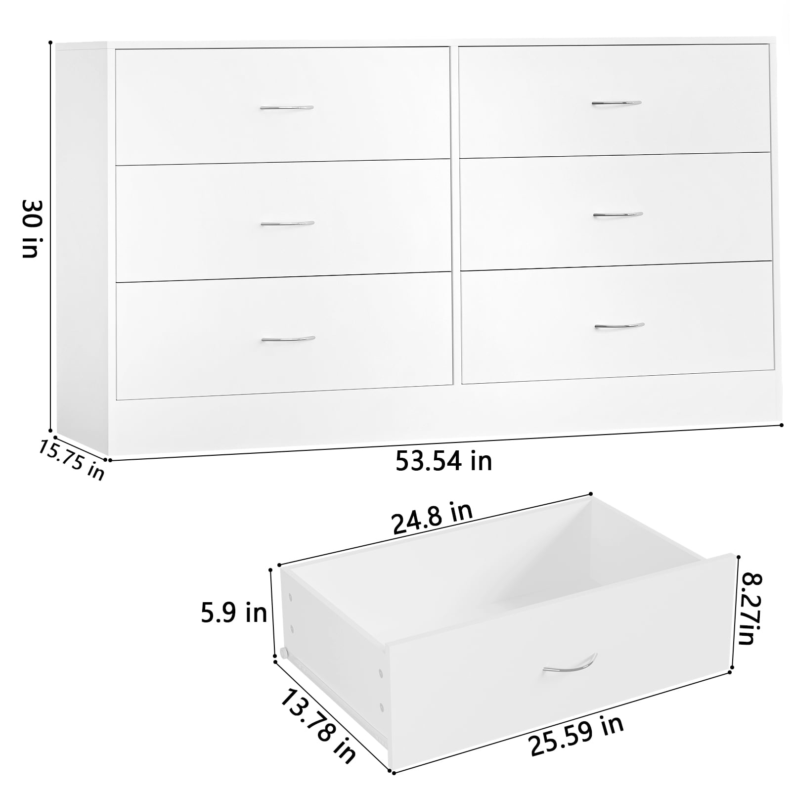 Furnibear 6 Drawer Dresser, Modern Wood Chest of Drawers Organizer Storage for Bedroom, Living Room, Porch, White
