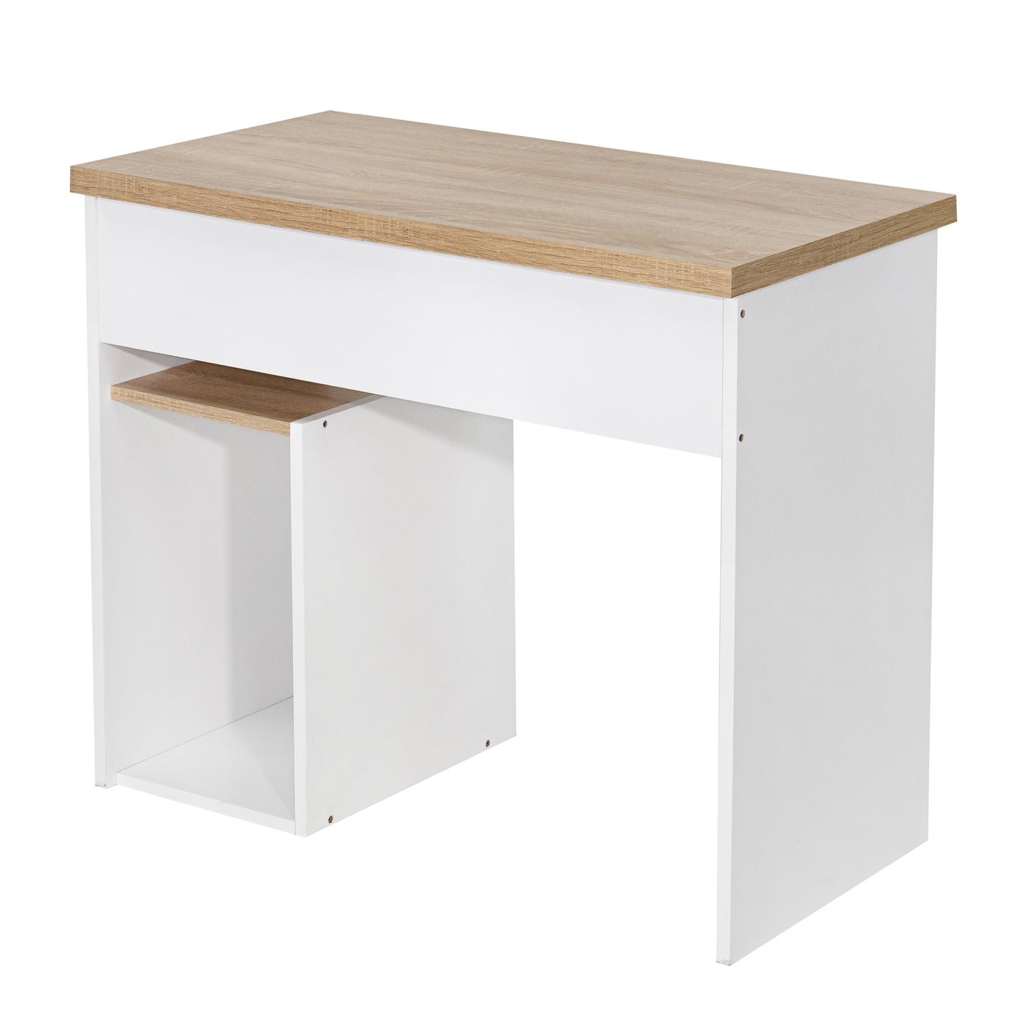 Furnibear Bicolor Writing-Computer Desk with Storage, Large Students-Study Desk with Shelf Home-Office PC Laptop Table Modern Wood Workstation, Oak and White