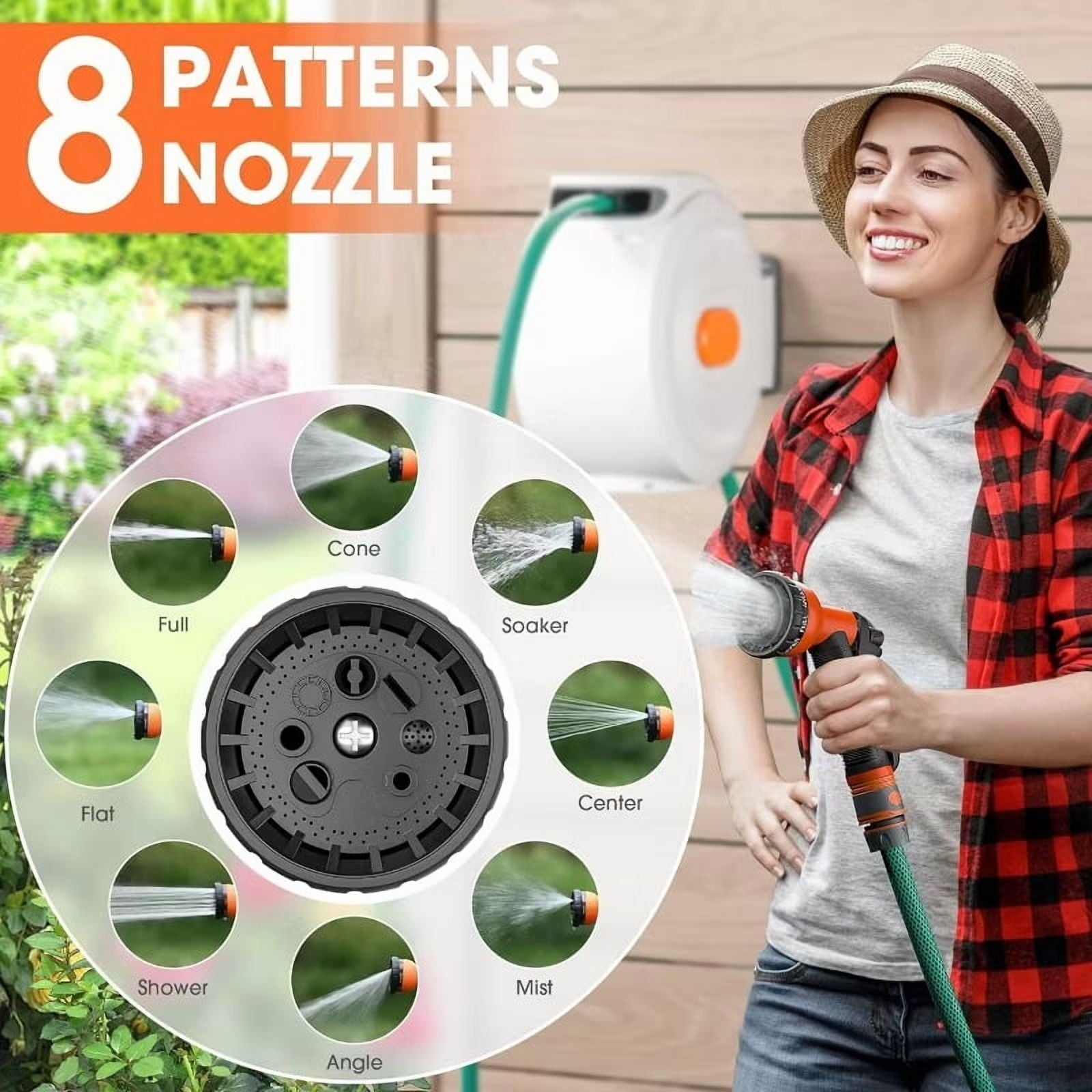 Furnibear 65 inch(20M) Garden Hose Reel with Handle and Adjustable Nozzle, Heavy-Duty Resin Case for 1/2in Hose