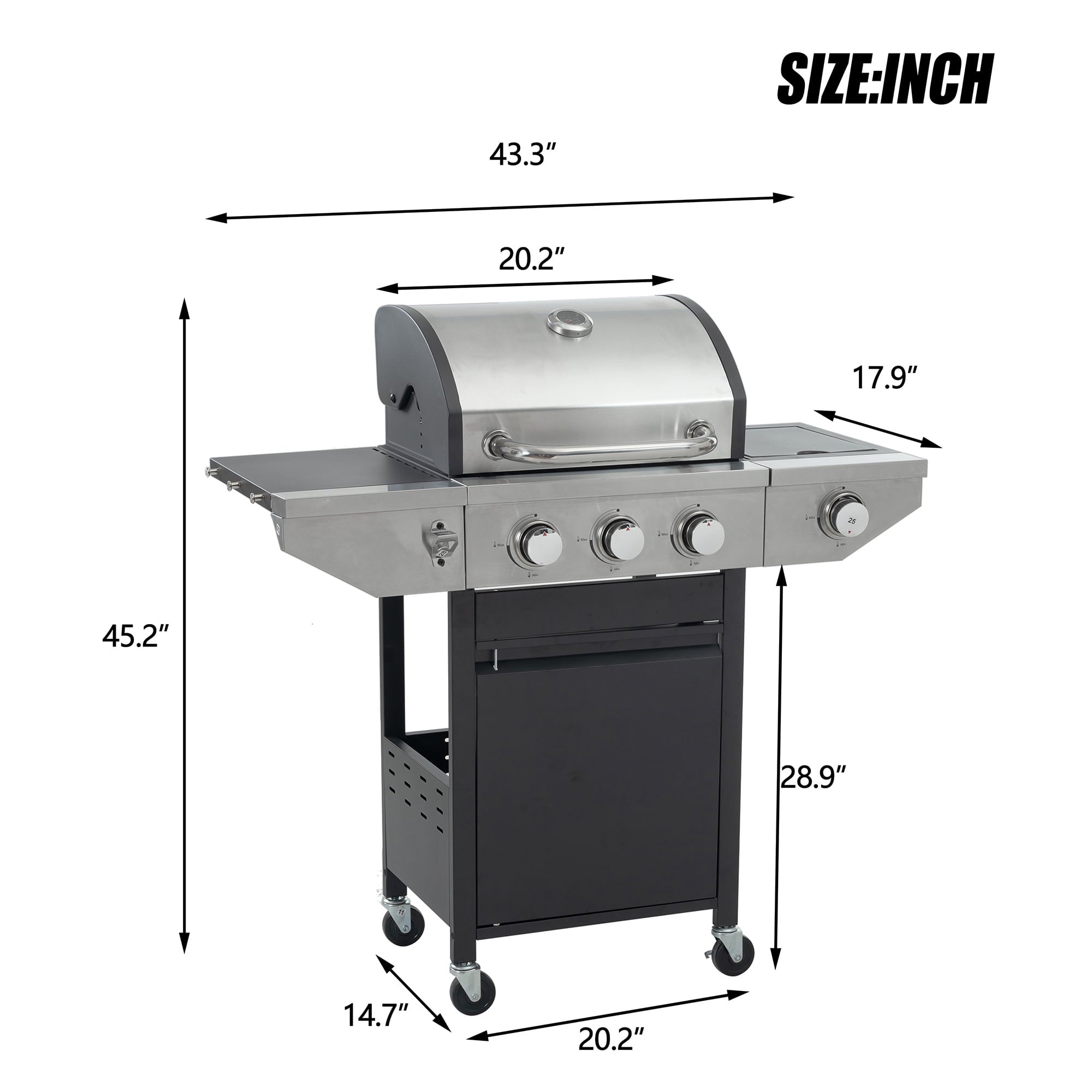 Furnibear Propane Grill, 4 Burner Barbecue Grill Stainless Steel Gas Grill with Side Burner, 47,000 BTU Outdoor Cooking