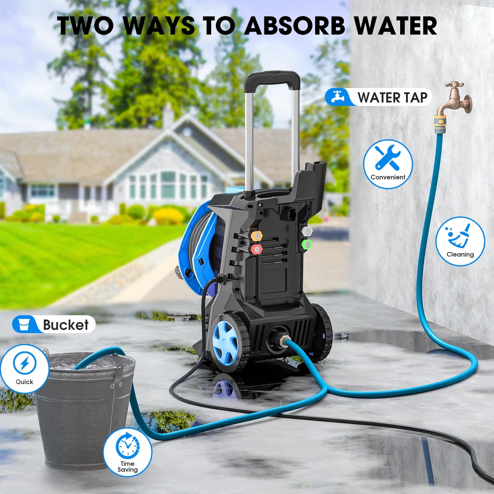 Furnibear 3800 PSI Electric Pressure Washer, 1800W Power Washer with 4 Quick-Connect Nozzles Soap Bottle, IPX5 Waterproof TSS Safety Lock for Car, Patio Driveway Cleaning