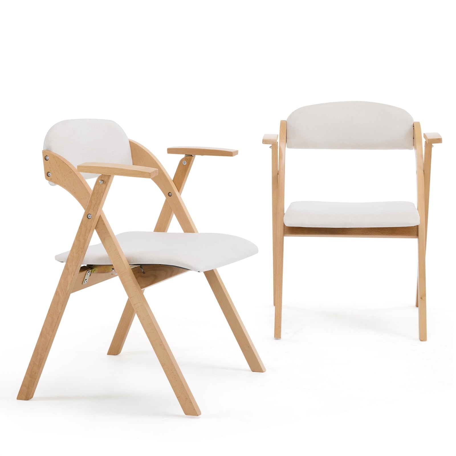 Furnibear Wood 2 Pack Folding Chairs, Comfortable Velvet Padded Protable Chairs