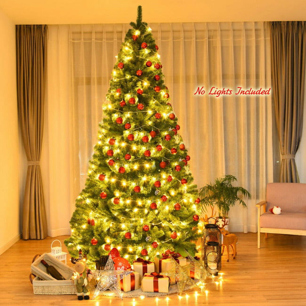 Furnibear 7.5ft Flocked Artificial Christmas Tree, Pre-Lit Christmas Trees with 300 LED Lights, White Multicolor, Easy Setup, Ideal for Holiday Decor
