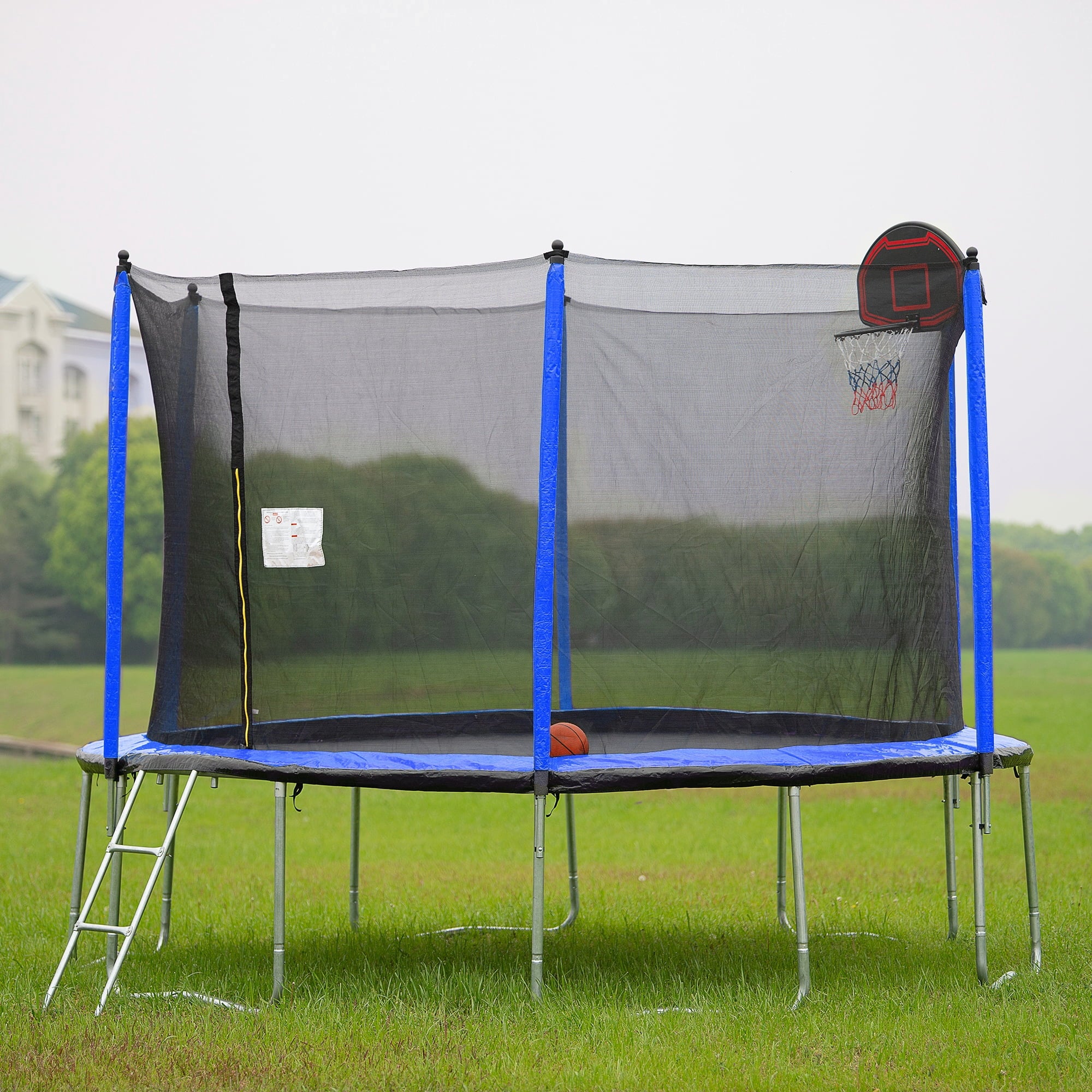 Furnibear 8 FT Trampoline with Basketball Hoop, Exercise Rebounder Mini Trampoline for Adults, Foldable with Adjustable Handle Max Load 630lbs