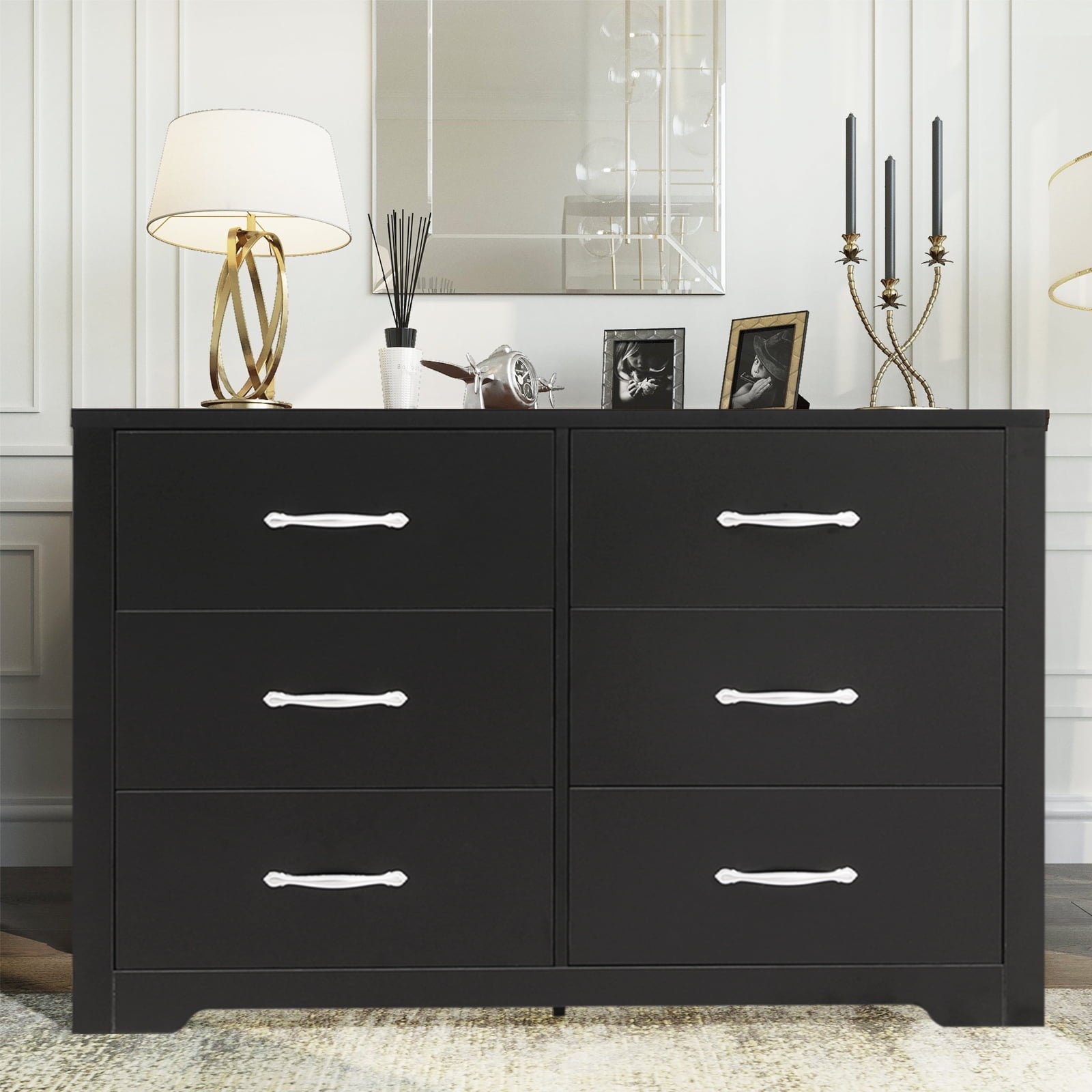Furnibear Dresser with 6 Drawers Large Wooden Dresser Horizontal Storage Organizer for Bedroom