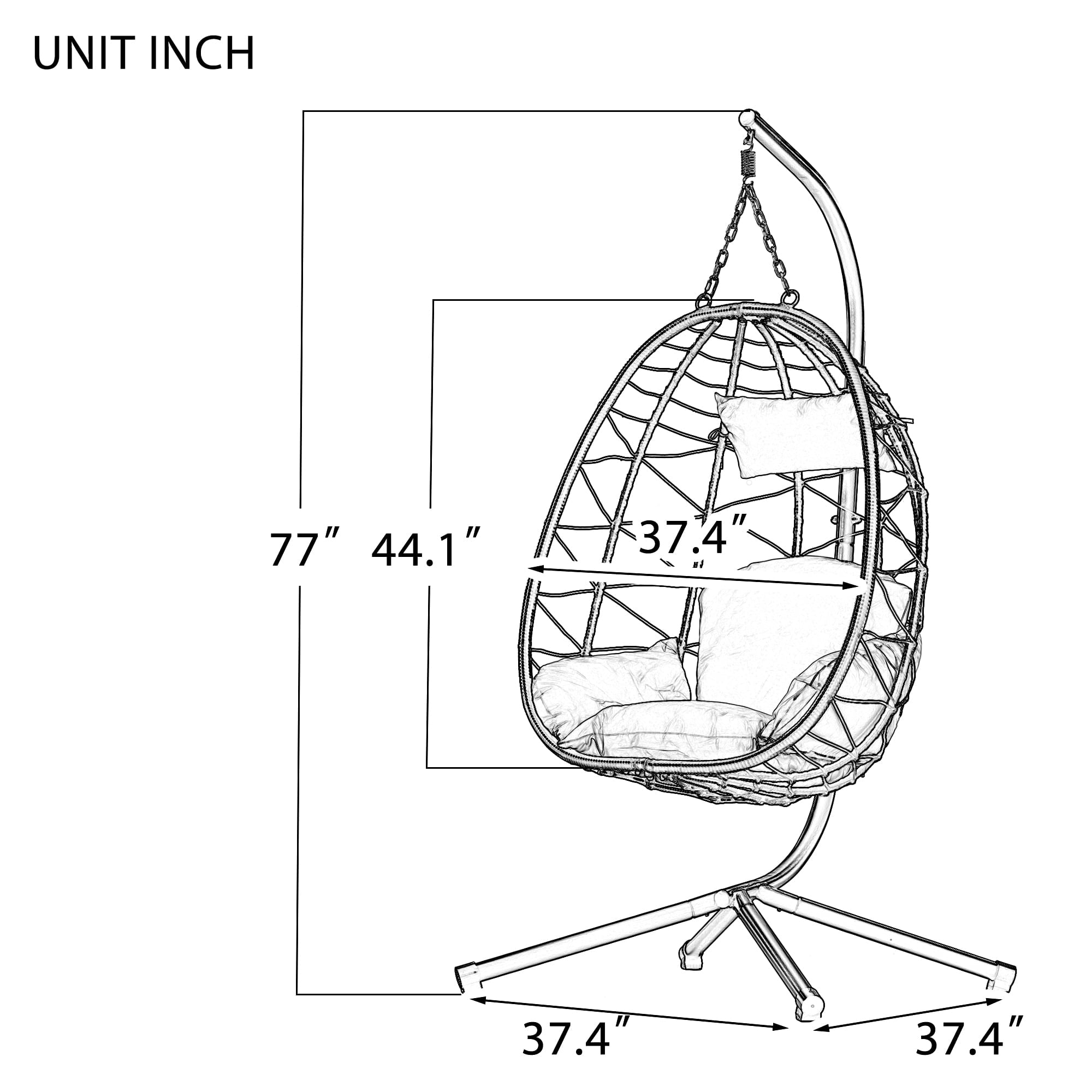 Furnibear Egg Chair with Stand,Patio Rattan Wicker Hanging Swing Egg Chair Hammock Chair for Bedroom Porch Garden,Thickened Aluminum Alloy Steel Frame