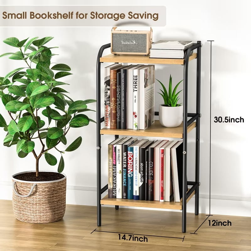 Furnibear 3-Tier Rustic Wood Metal Shelf ¨C Industrial Storage Rack for Living Room, Kitchen, or Office