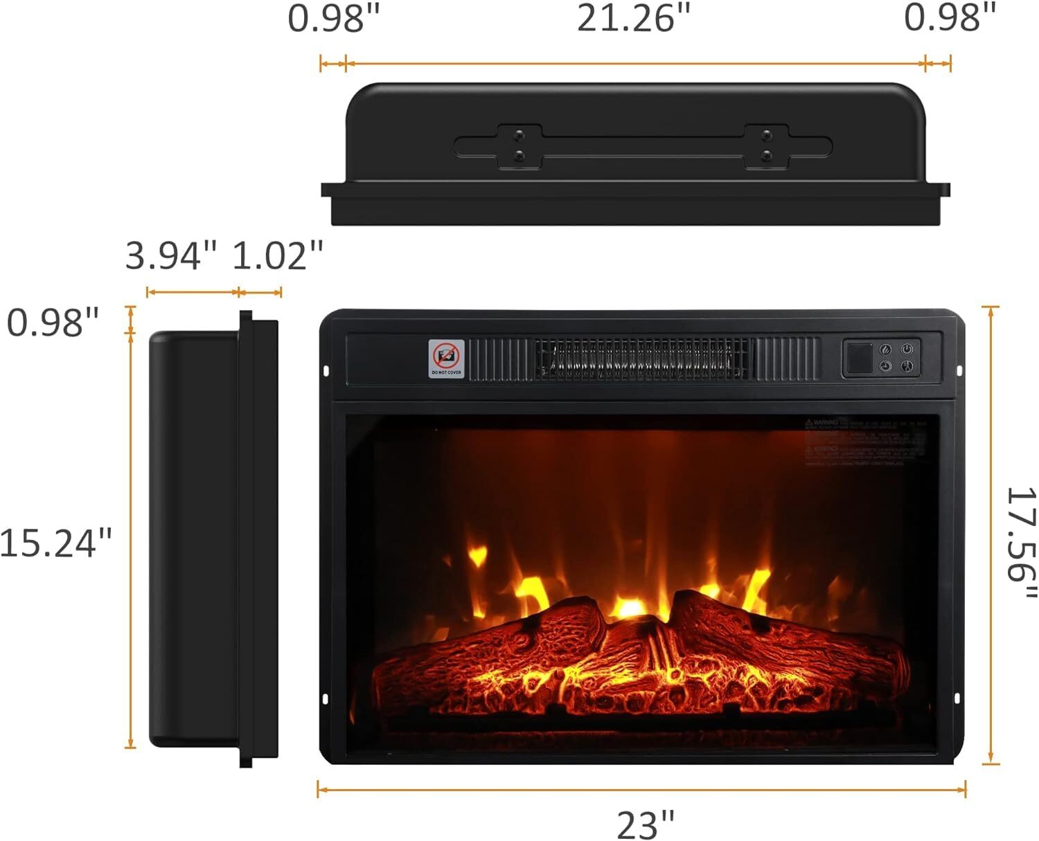 Furnibear 23 inch Electric Fireplace, 3D Infrared Fireplace Electric Insert Heater, with IR Remote Control, Glass View, Adjustable Realistic Logs & Flames, Indoor, 1400W
