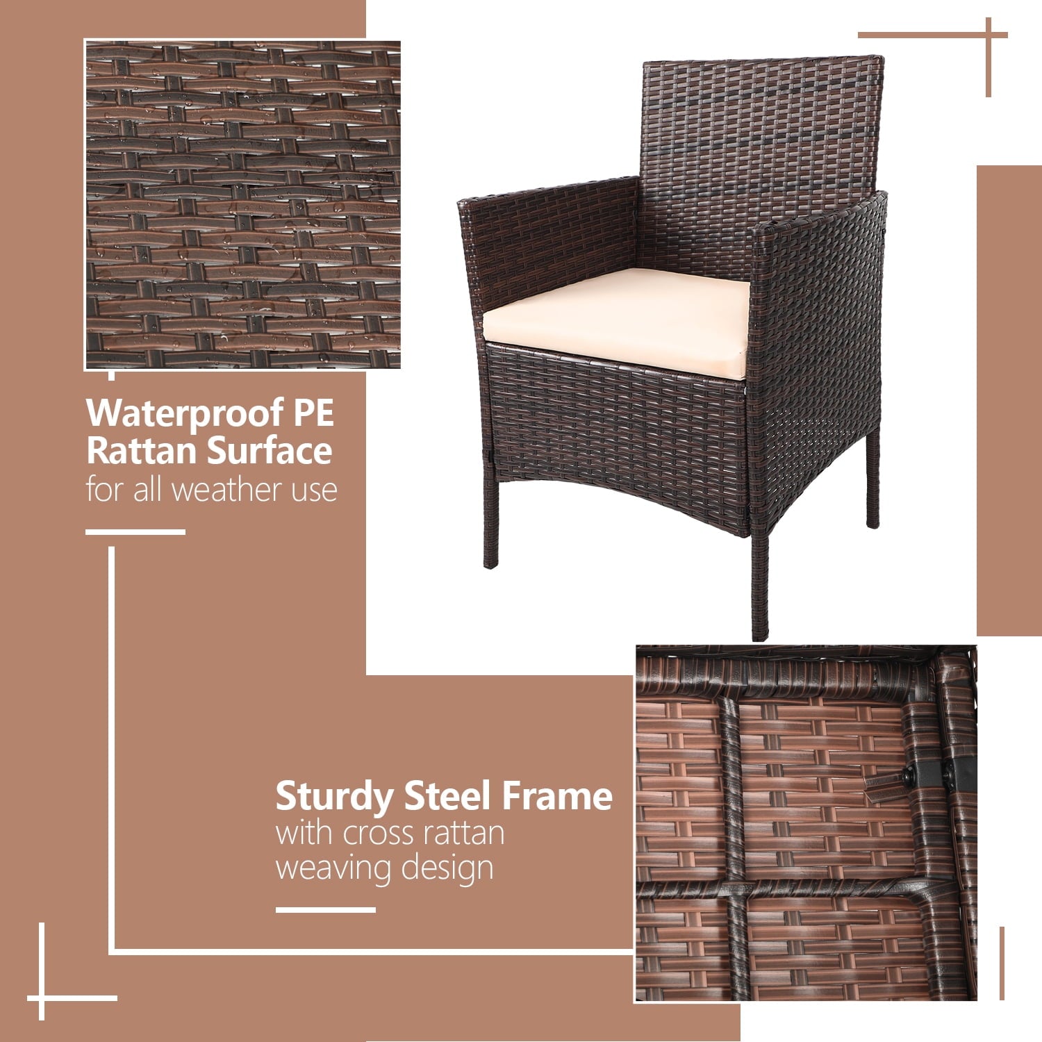 Furnibear 4 Pieces Outdoor Patio Indoor Furniture Sets Rattan Chair Wicker Set for Backyard Porch Garden Poolside Balcony