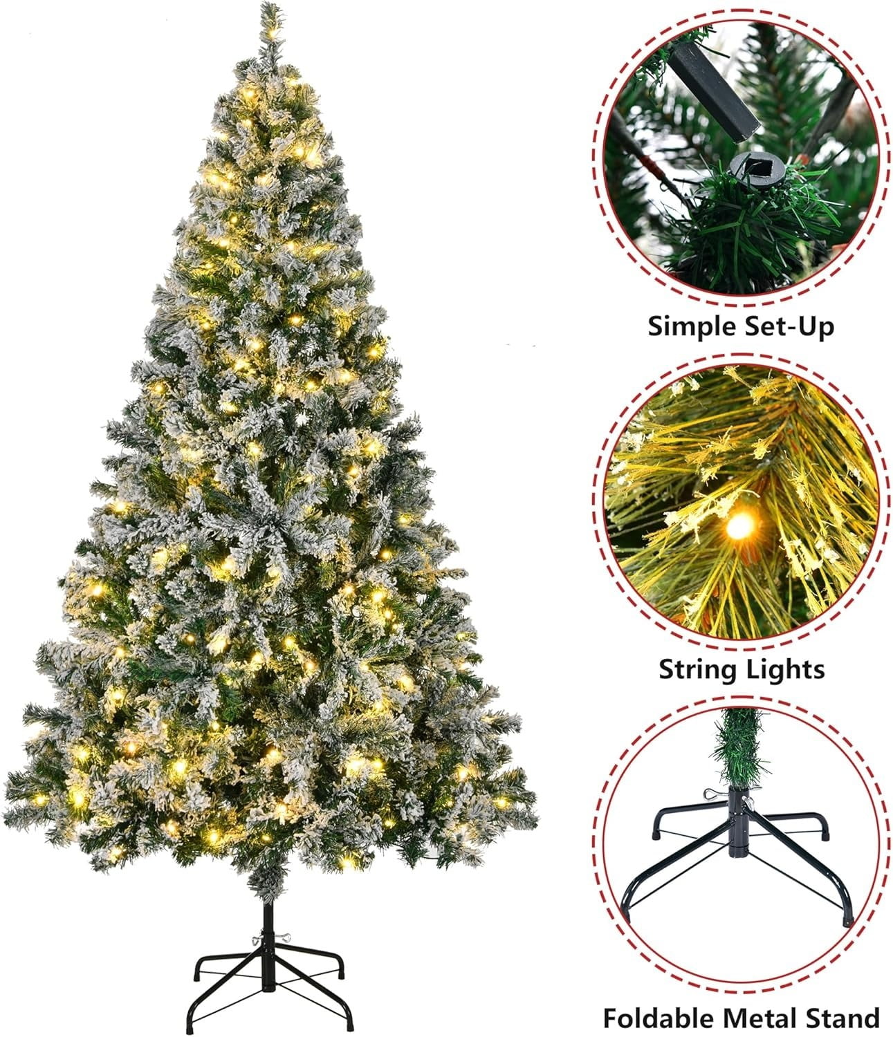 Furnibear 7.9ft Pre-Lit Flocked Christmas Tree, 1108 Tips with 350 Color Changing LED Lights