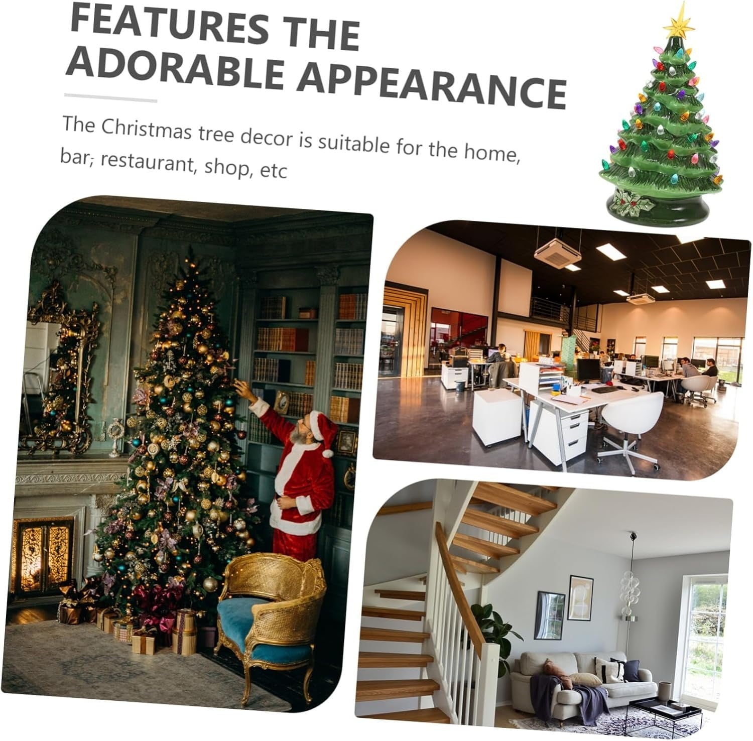 Furnibear 15 Inch Ceramic Christmas Tree, Green Tabletop Decor with LED Lights, Plug-in