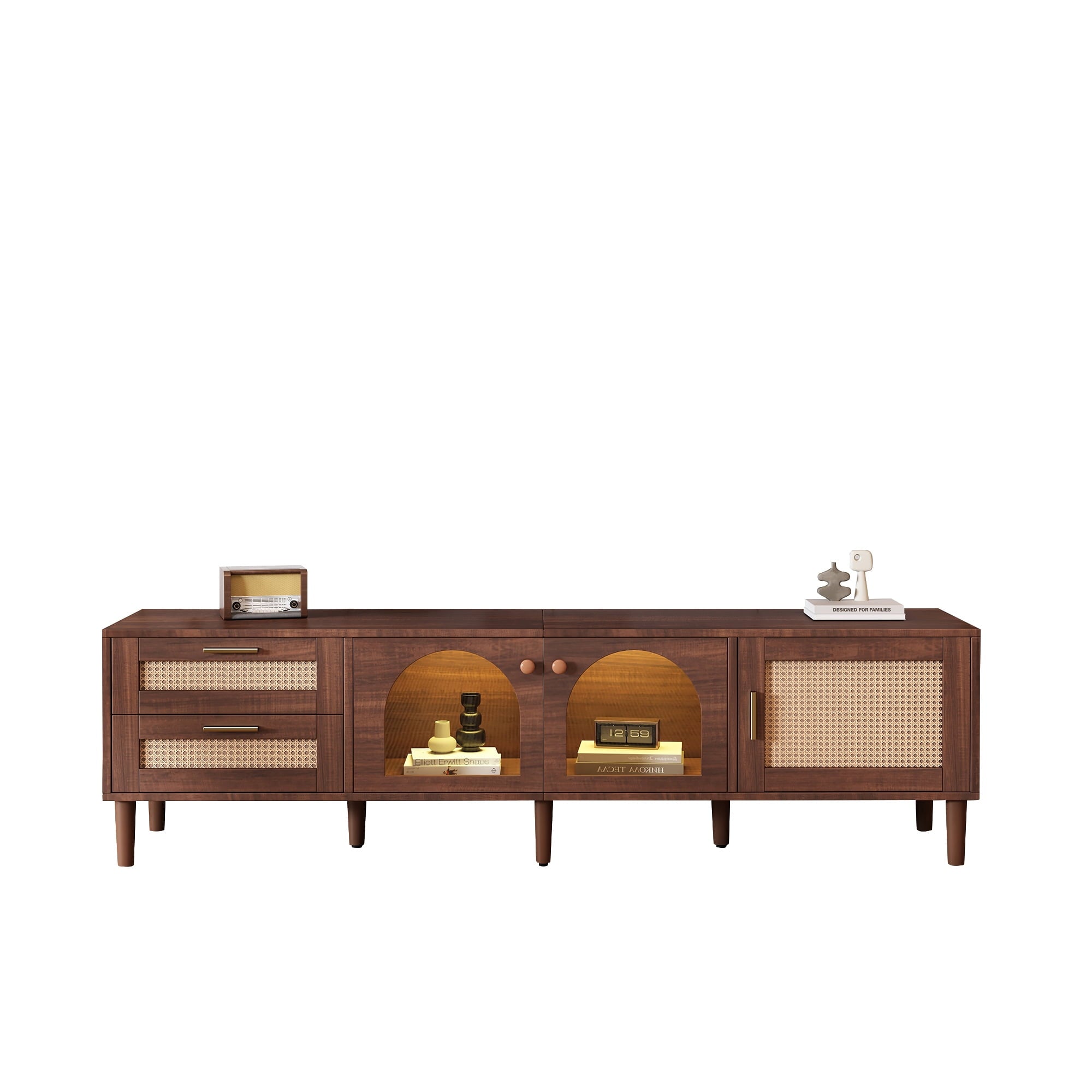 Furnibear Wood TV Stand with 2 Cabinets and Shelves