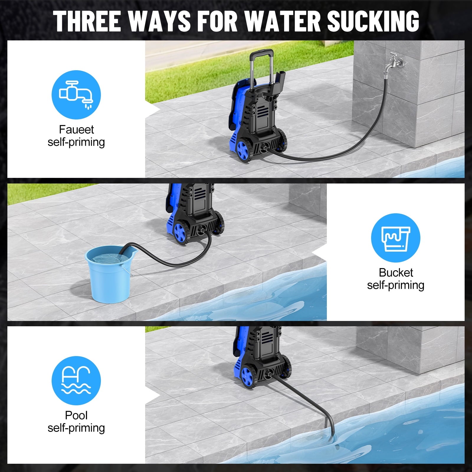 Furnibear 3800 PSI Electric Pressure Washer - 1800W High Power, 2.6 GPM Flow Rate with 5 Quick-Connect Nozzles and Foam Cannon, Lightweight with Wheels for Cars, Driveways, Patios Fences (Blue)