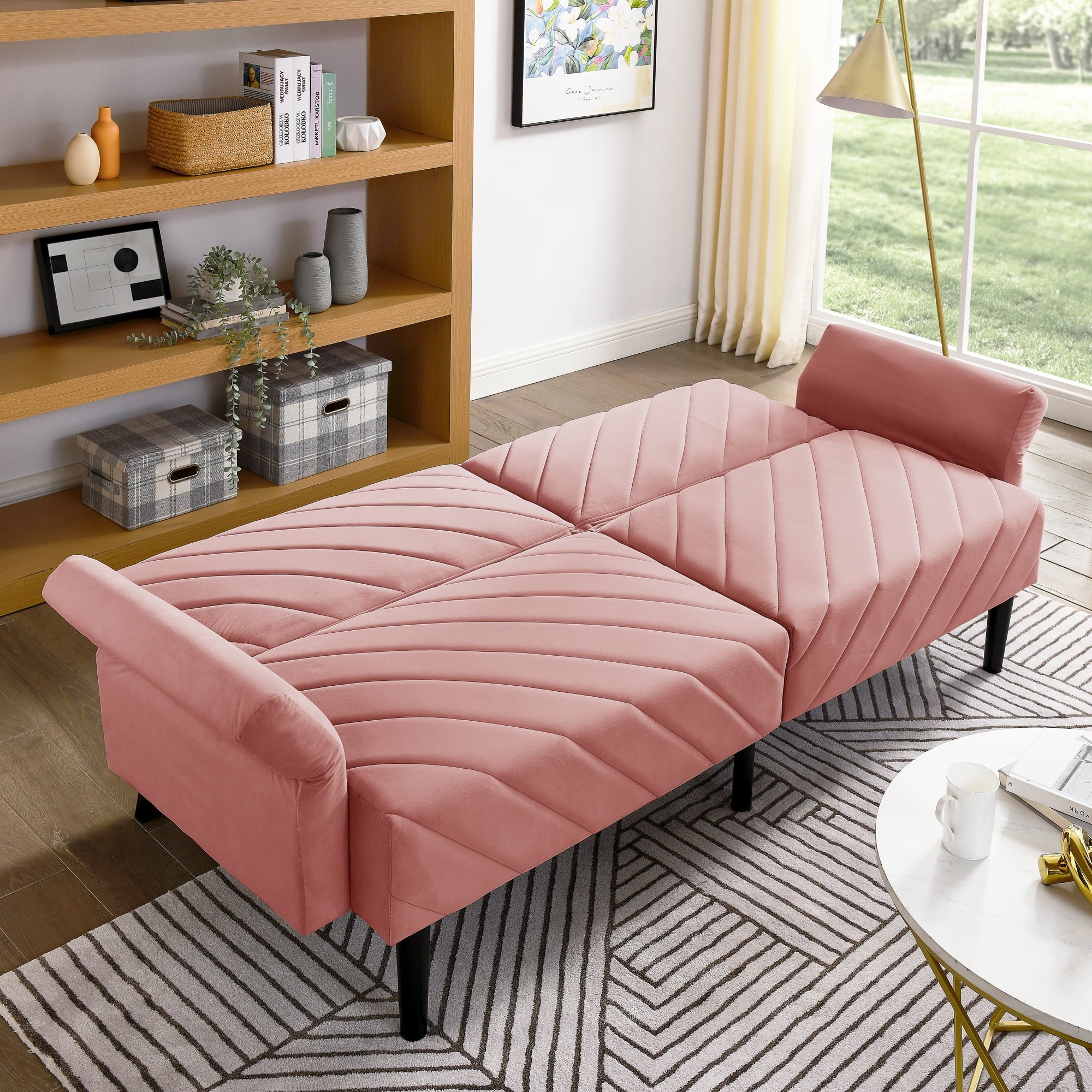 Furnibear 87in Futon Sofa Bed, Velvet Fabric Comfy Futon Couch Bed, Convertible Sleeper Sofa with Adjustable Backrestand Armrests, Modern Loveseat Sleeper for Living Room, Bedroom
