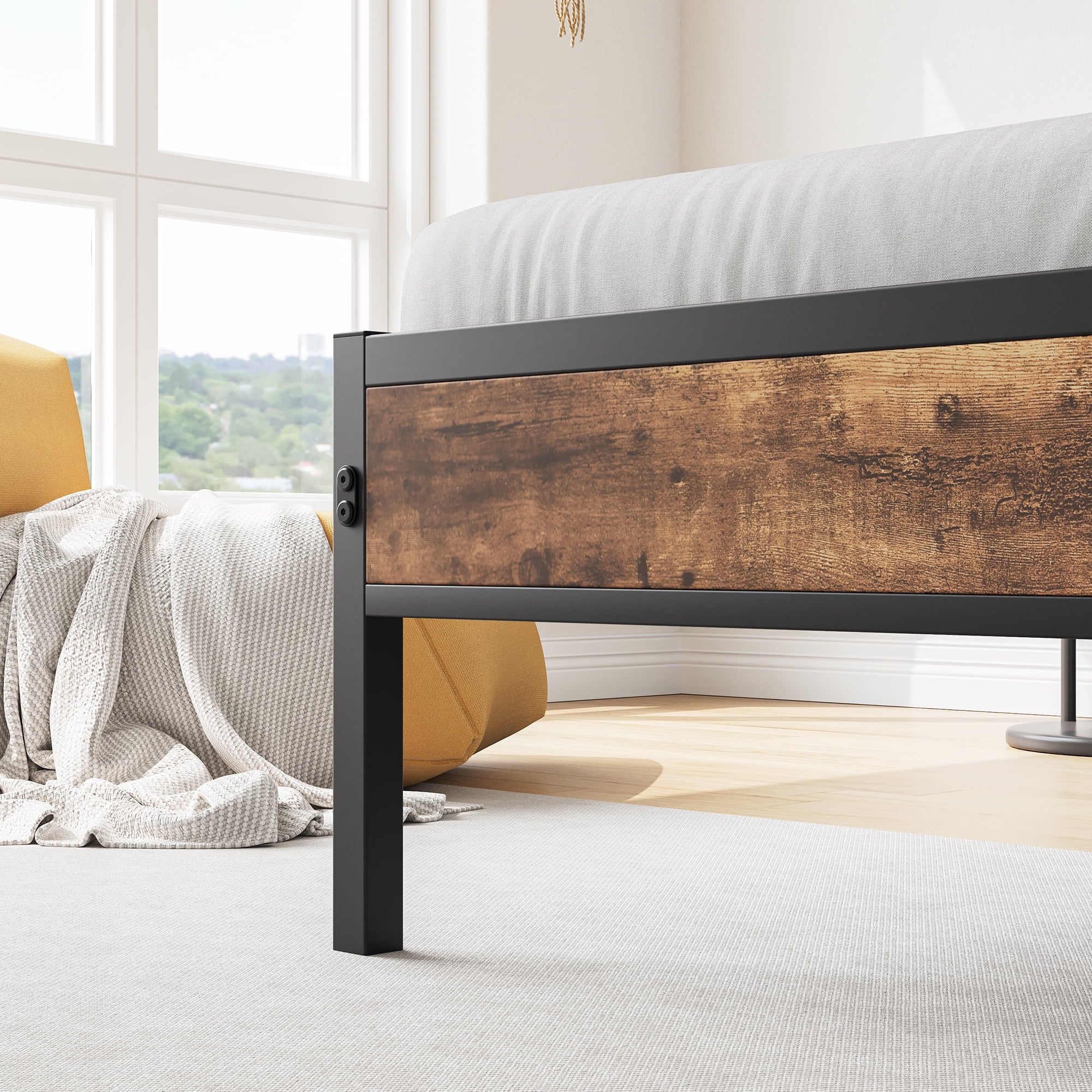 Furnibear TWIN SIZE Bed Frame with Storage Headboard and USB Charging Station, Sturdy Shake-Free Platform, No Box Spring Needed, Easy Tool-Free Assembly