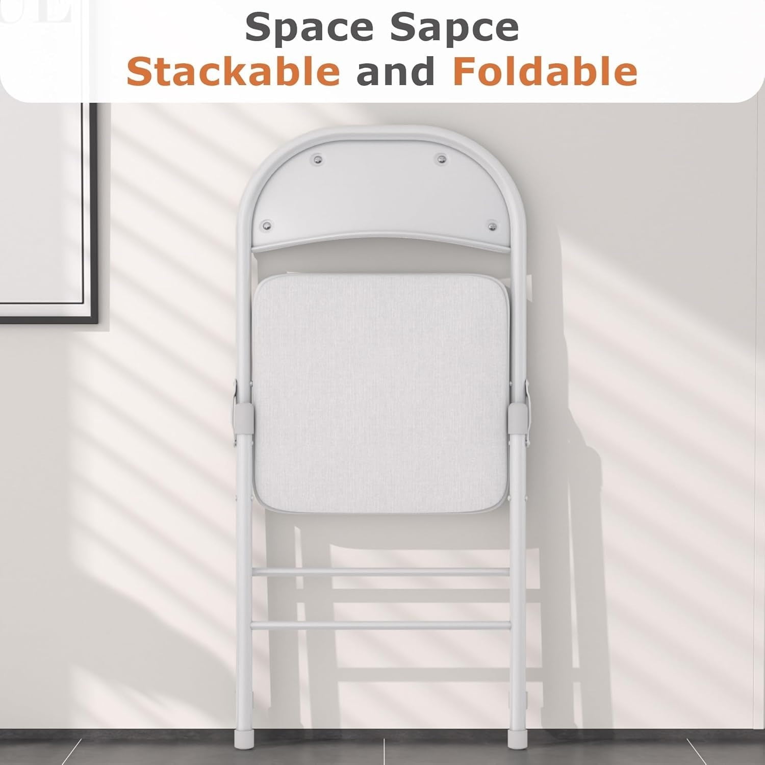 Furnibear 6 Pack Folding Chairs with Padded Vinyl Seat, Heavy-Duty Metal Frame, Supports 330 lbs, Portable Lightweight,White