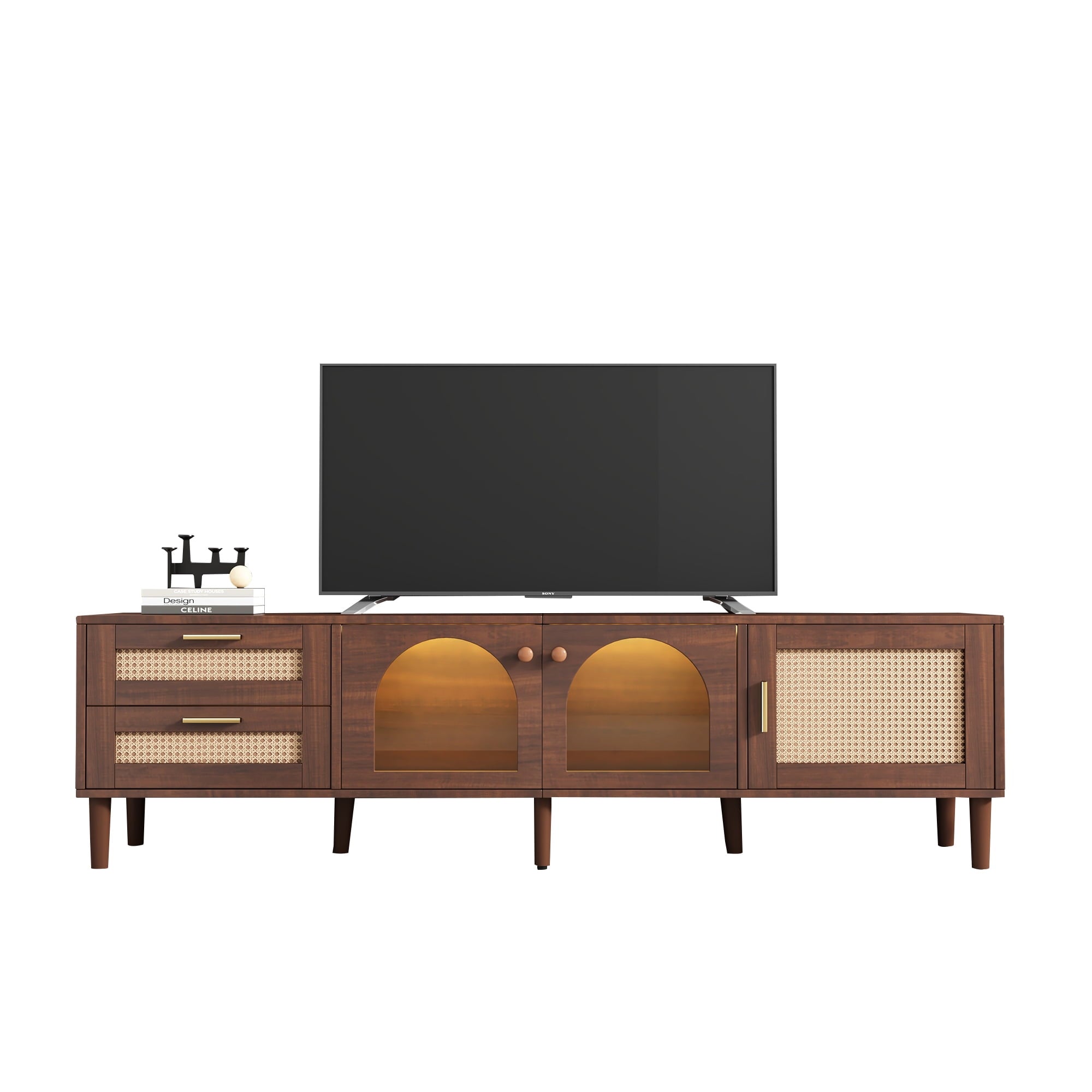Furnibear Wood TV Stand with 2 Cabinets and Shelves