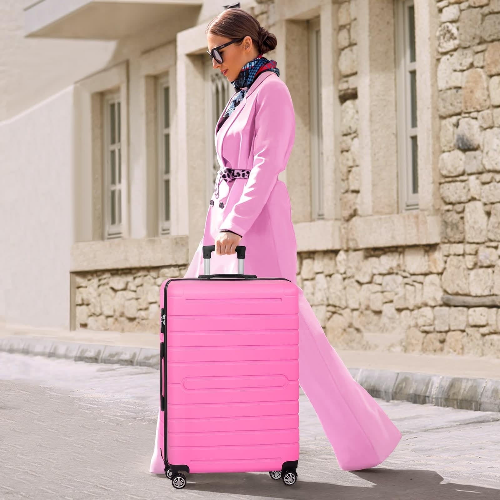 Furnibear 3 Piece Luggage Sets with TSA Locks, 20in24in28in Hardside Suitcase Set with Spinner Wheels,, Pink