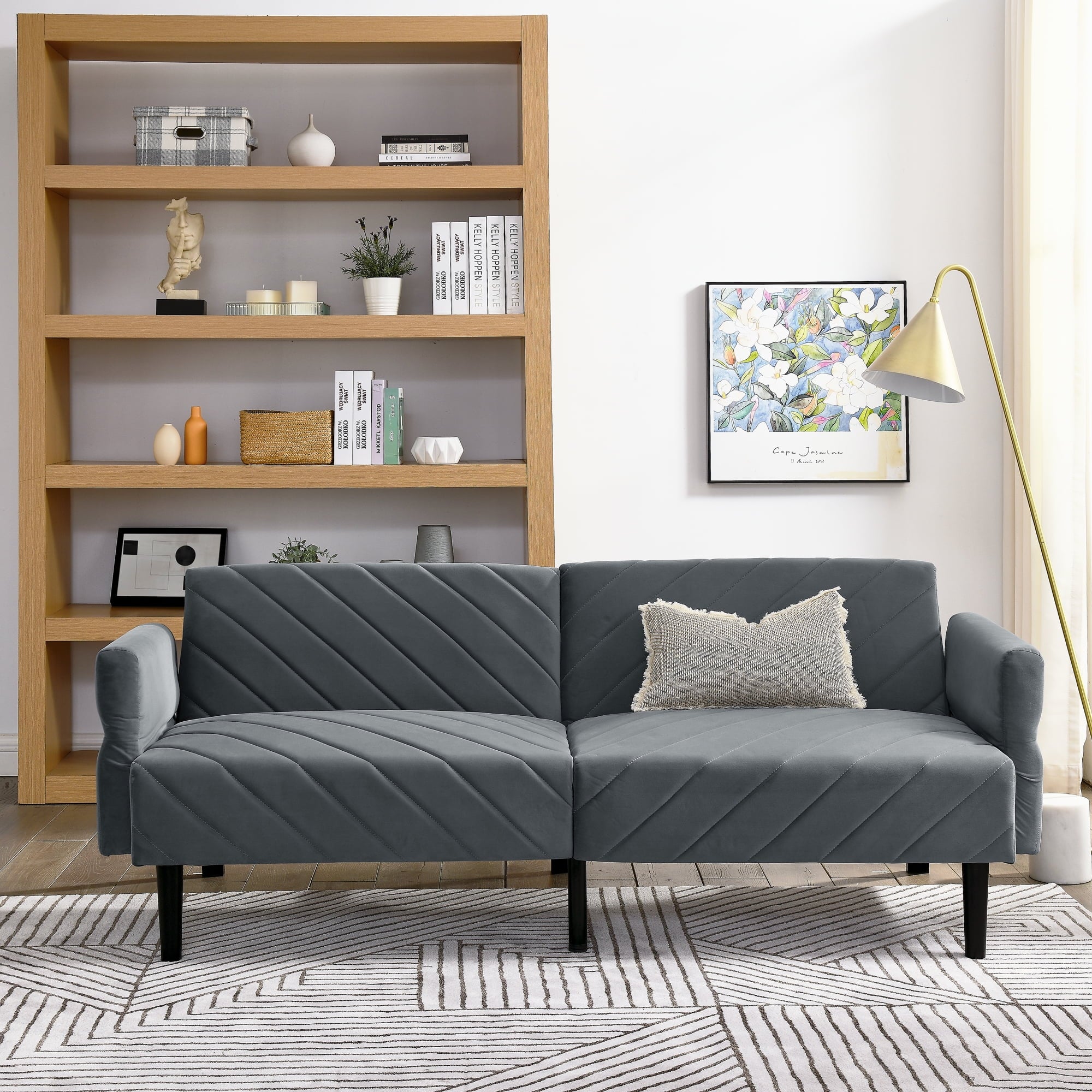 Furnibear 87in Futon Sofa Bed, Velvet Fabric Comfy Futon Couch Bed, Convertible Sleeper Sofa with Adjustable Backrestand Armrests, Modern Loveseat Sleeper for Living Room, Bedroom