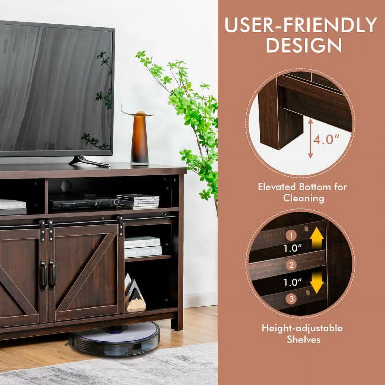 Furnibear 59 Inch Retro TV Stand with Sliding Double Barn Door
