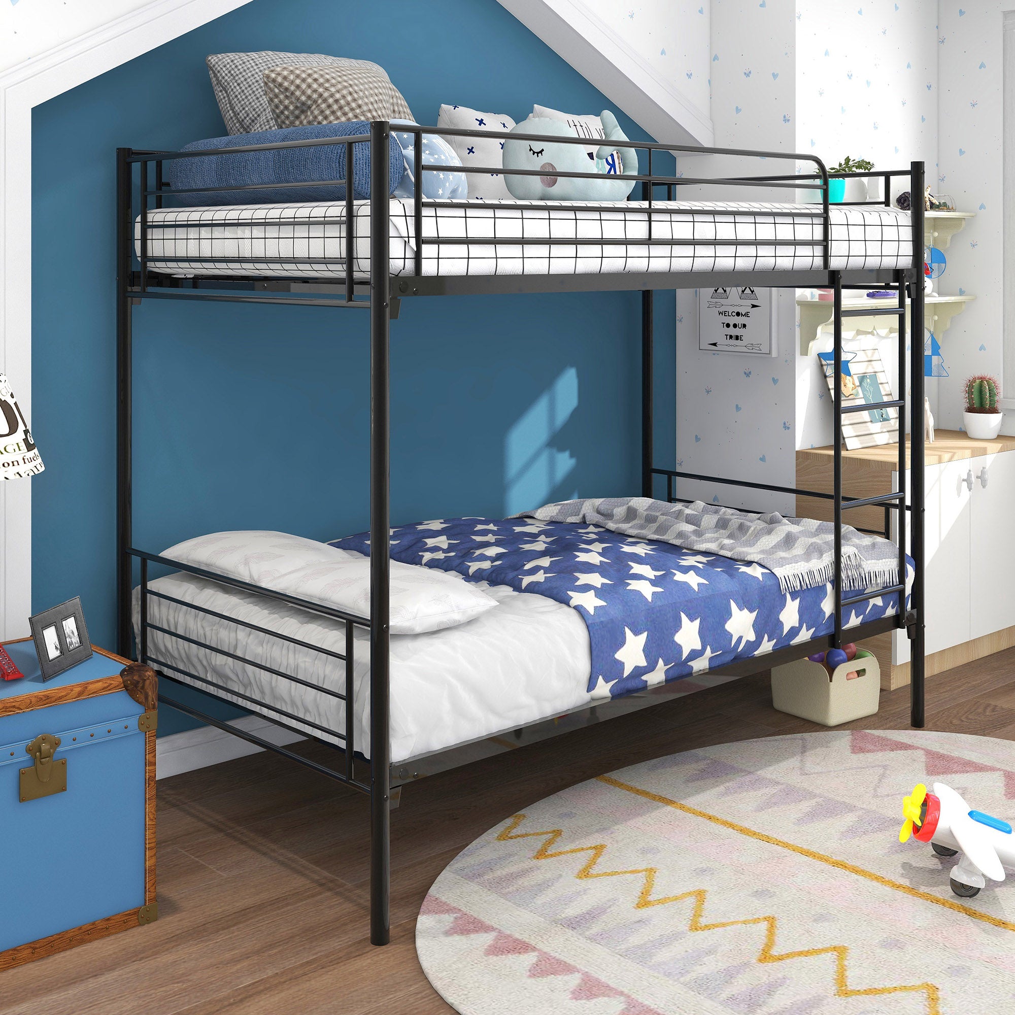 Furnibear Heavy-Duty Twin over Twin Metal Bunk Bed with Ladder