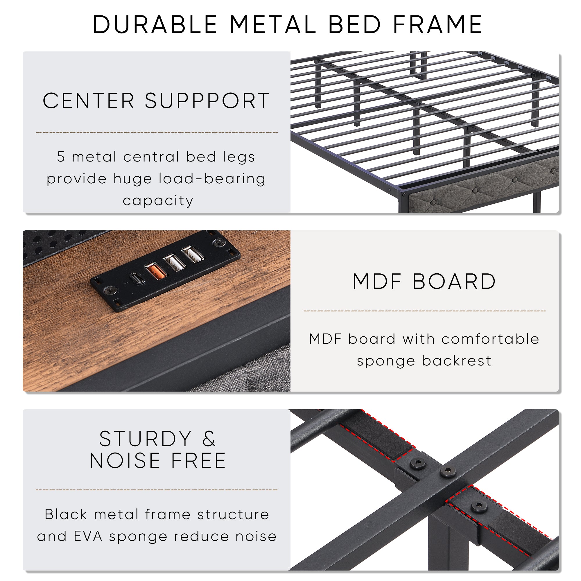 Furnibear Full Bed Frame with RGB LED Lights, Charging Station And Storage Headboard Reinforced PlatformEasy Assembly, Dark Gray