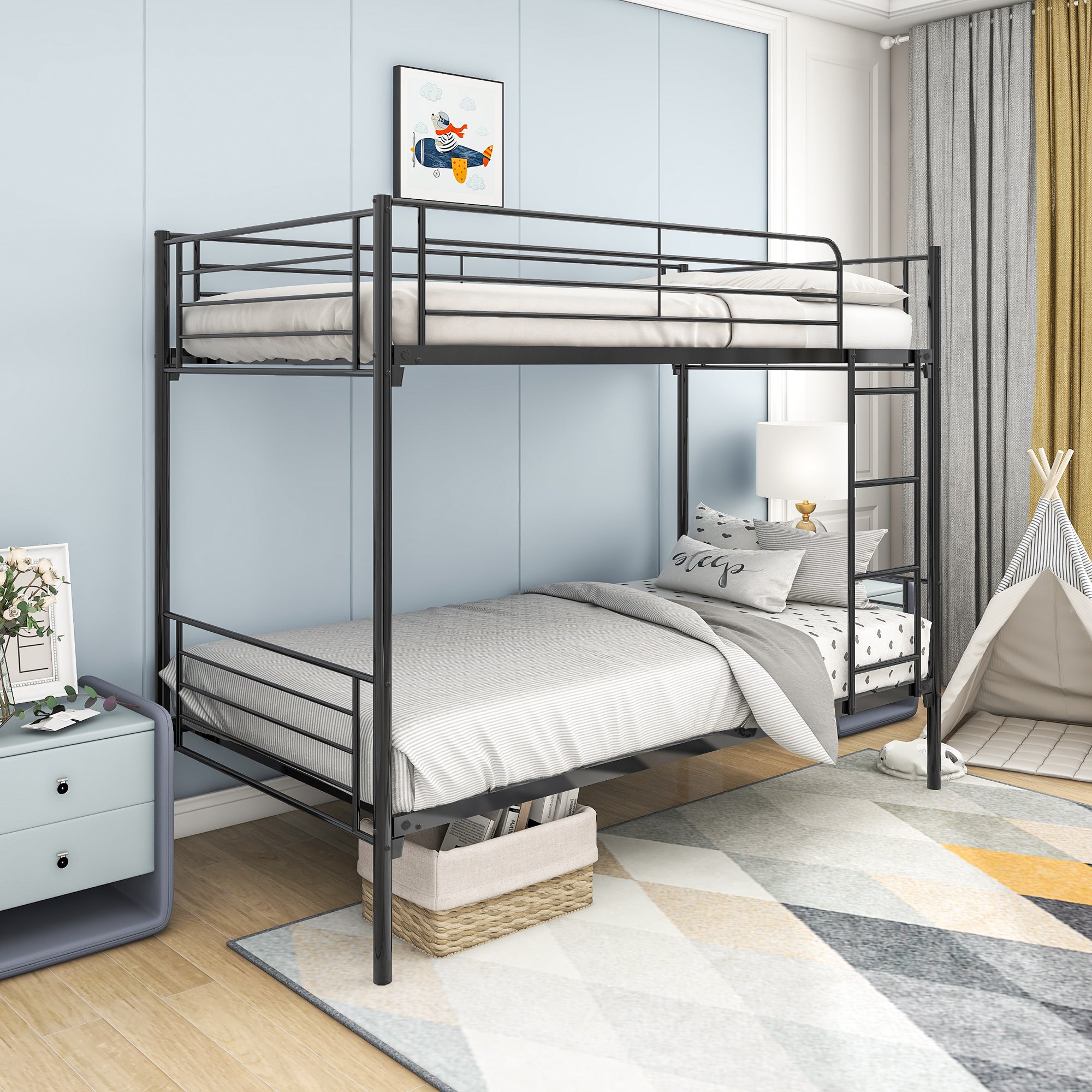 Furnibear Heavy-Duty Twin over Twin Metal Bunk Bed with Ladder