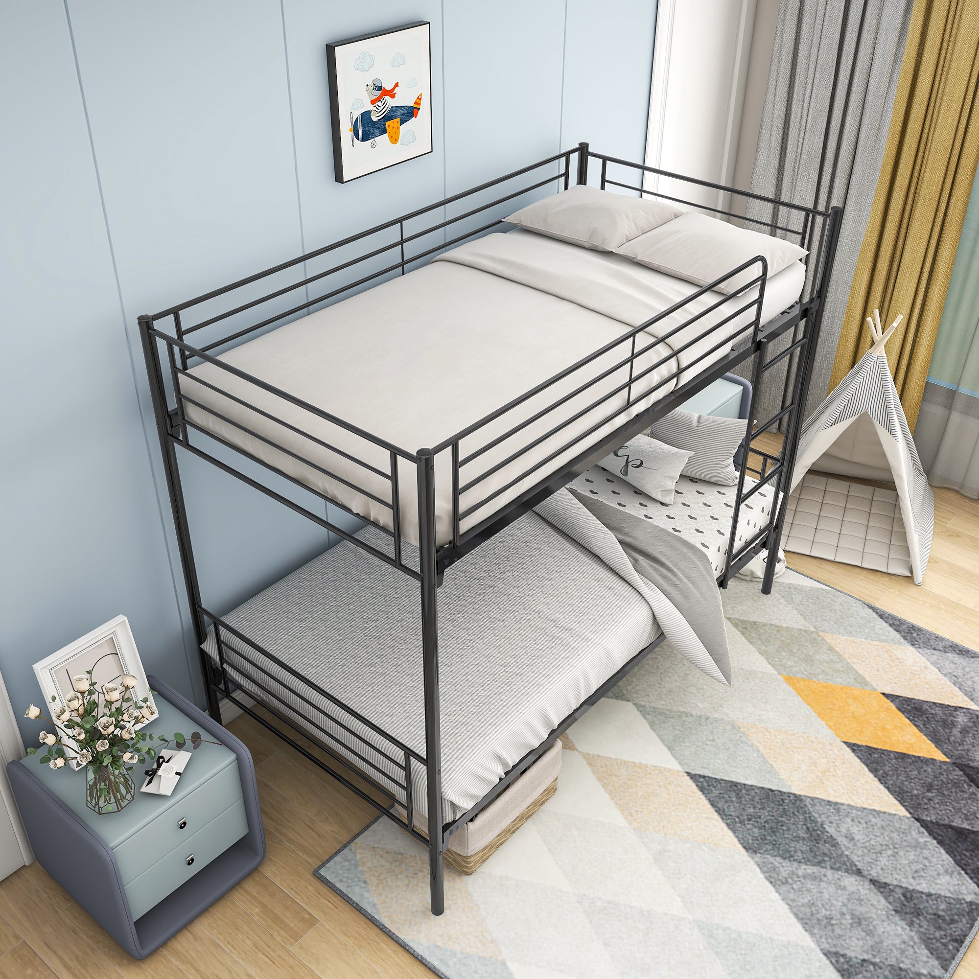 Furnibear Heavy-Duty Twin over Twin Metal Bunk Bed with Ladder