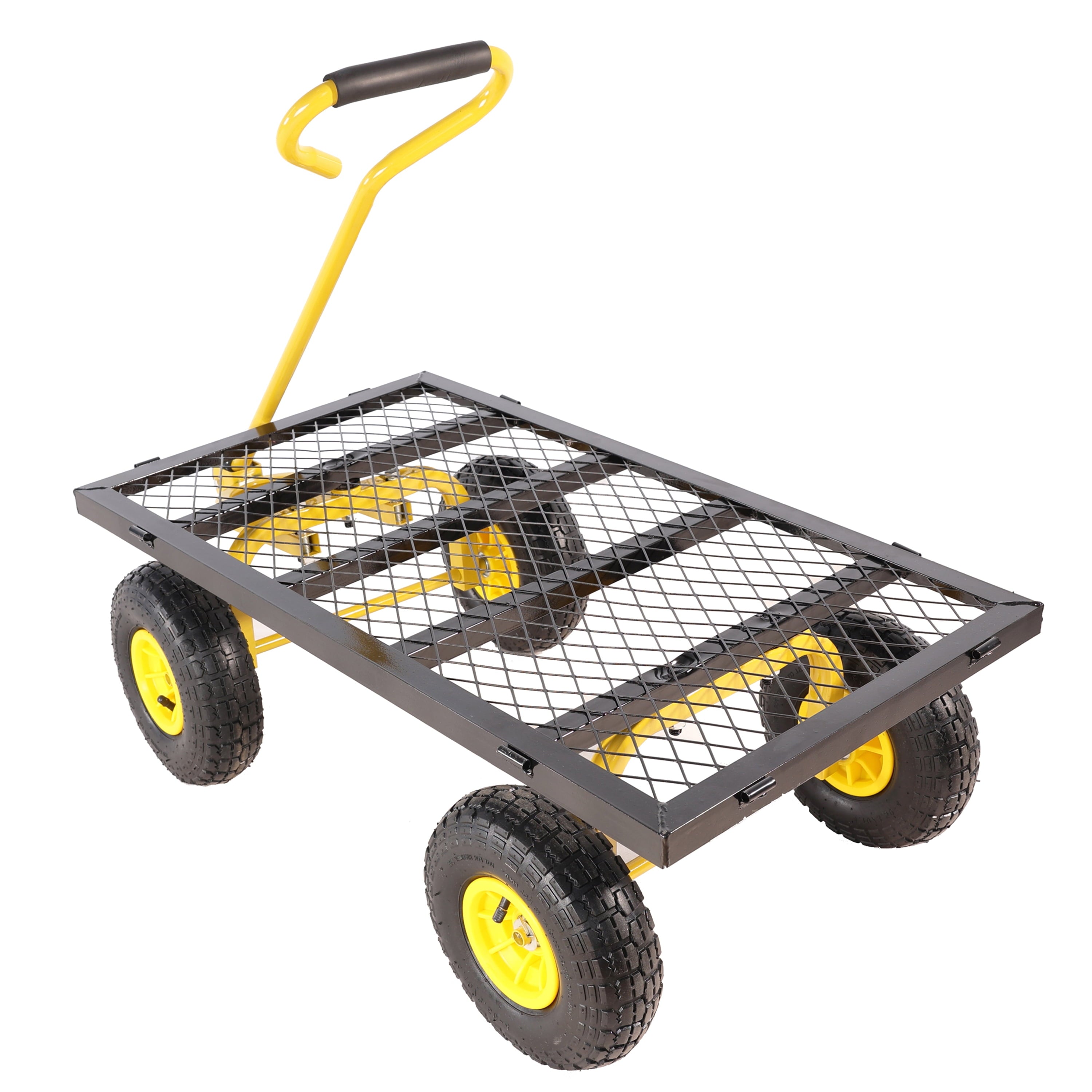 Furnibear Heavy Duty Steel Garden Cart 1500lbs Capacity, 6.35 cu ft, 40.55" x 27.56" Folding Utility Wagon with Double-Layer Removable Side, BlackandYellow
