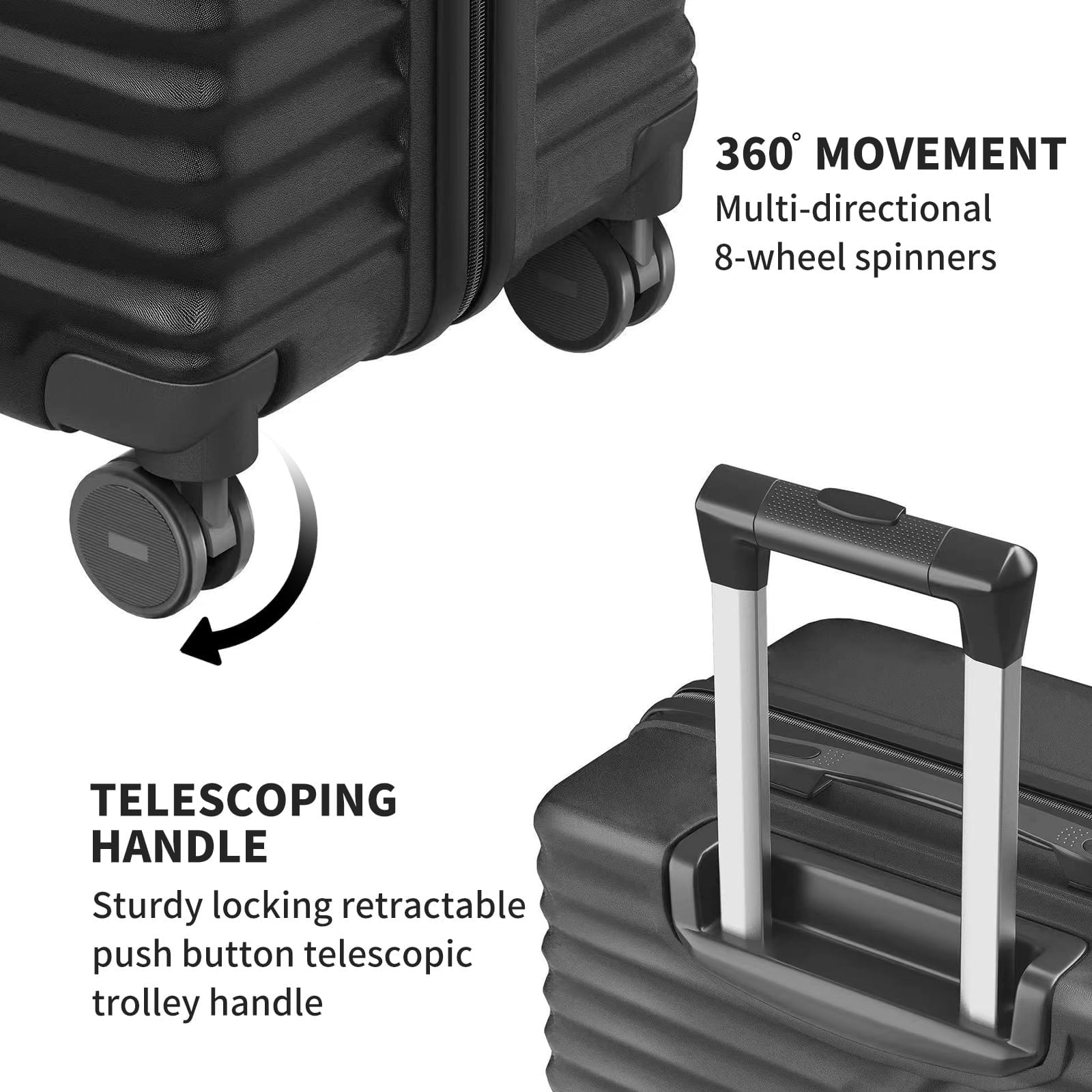 Furnibear 3-Piece ABS Hardshell Luggage Set 20/24/28 Inch with Spinner Wheels, Dark Gray