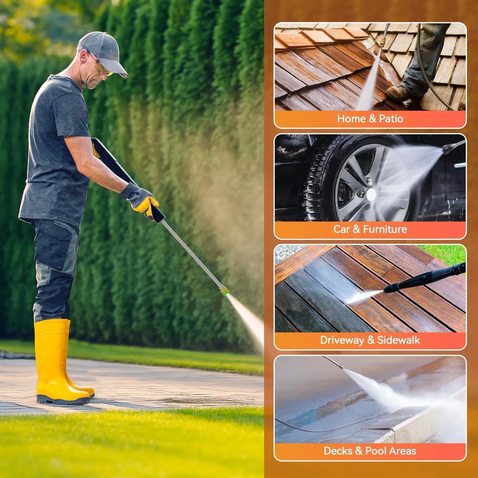 Furnibear 4800 Max PSI Electric Pressure Washer - 3.2 GPM with Foam Cannon 4 Quick-Connect Nozzles, Ideal for Car, Patio, Driveway, Home Pool Cleaning