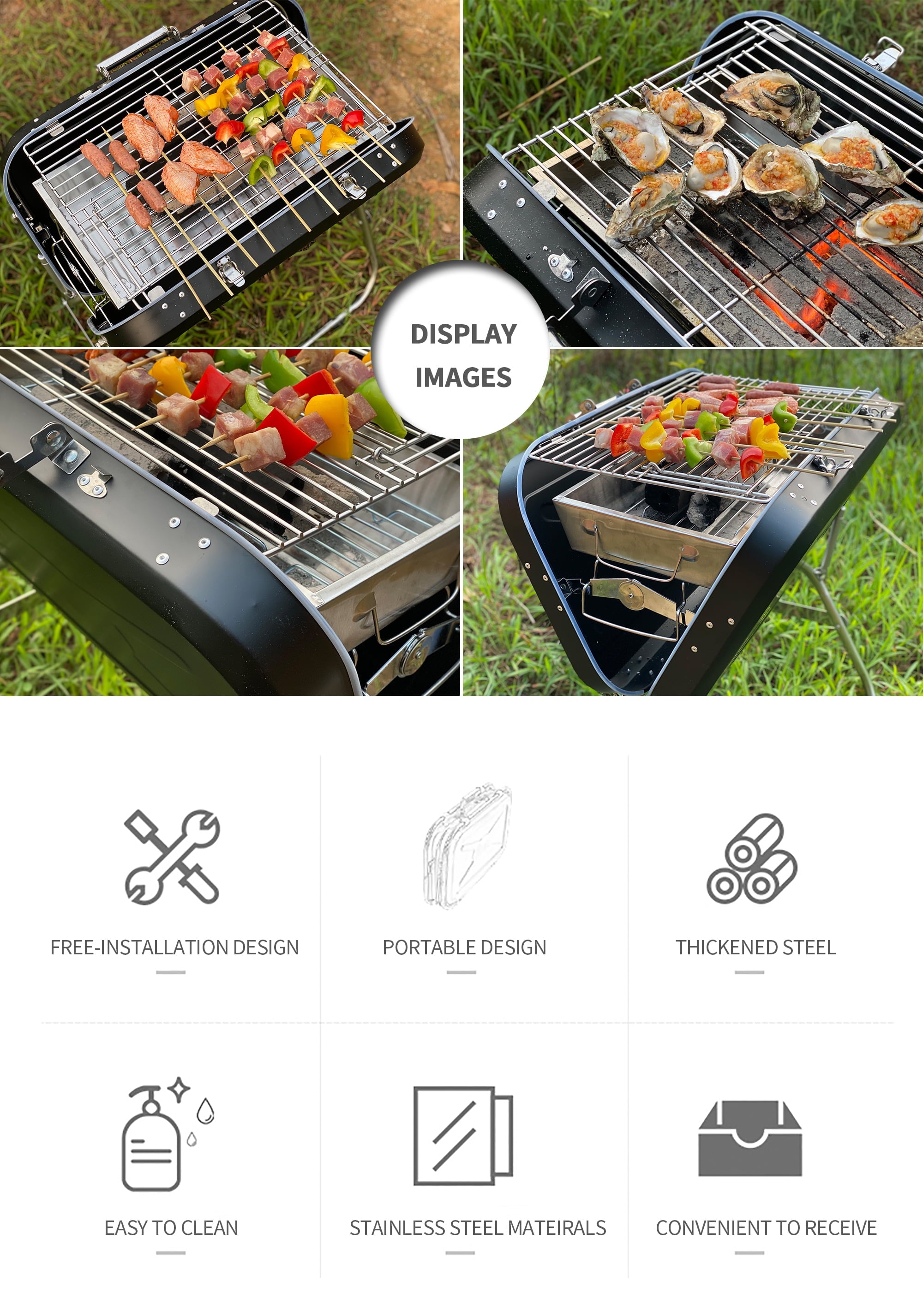 Furnibear Charcoal Grill Collapsible and portable Handle design BBQ grill for Outdoor BBQ