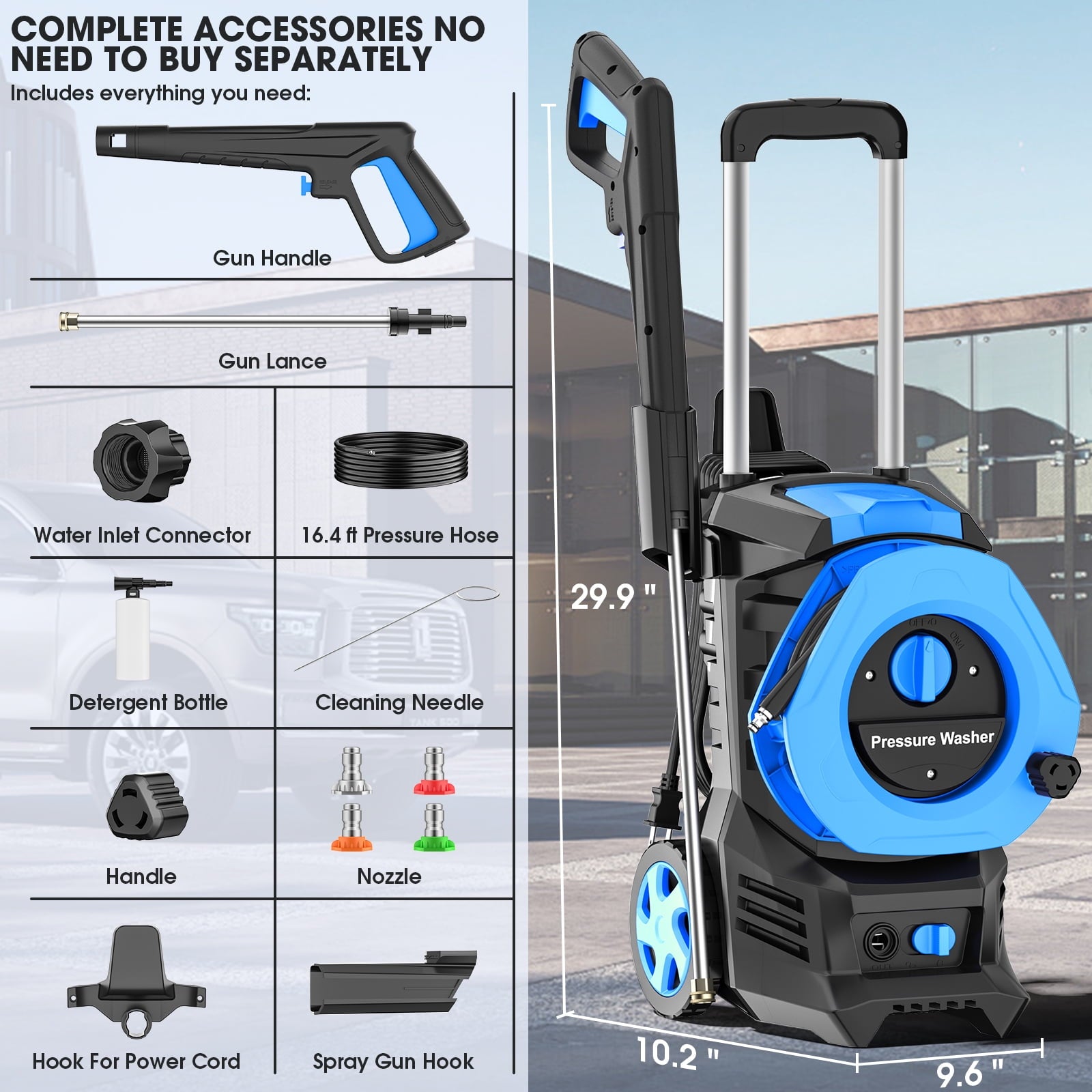 Furnibear 3800 PSI Electric Pressure Washer, 1800W Power Washer with 4 Quick-Connect Nozzles Soap Bottle, IPX5 Waterproof TSS Safety Lock for Car, Patio Driveway Cleaning