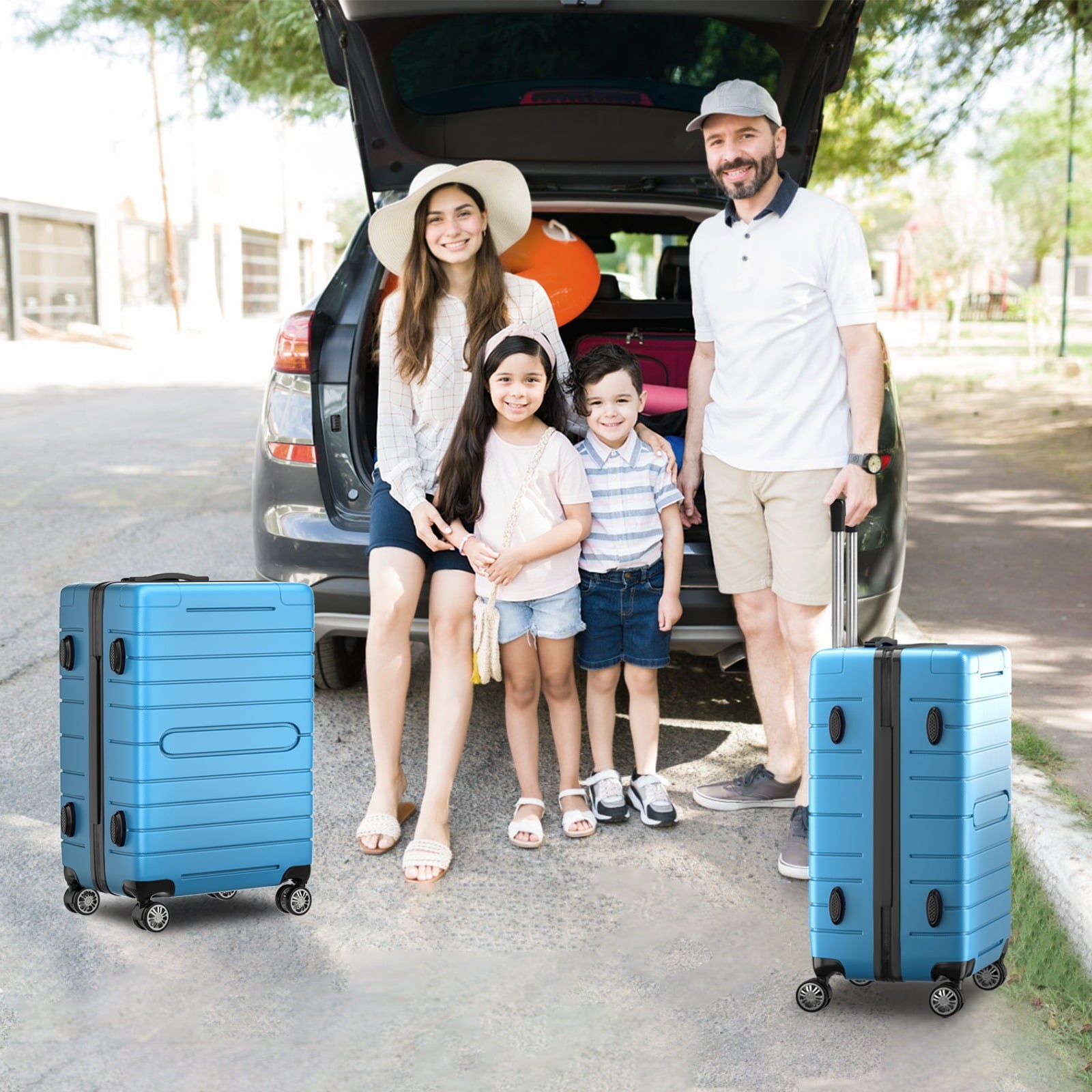 Furnibear 3 Piece Luggage Sets with TSA Locks, 20in24in28in Hardside Suitcase Set with Spinner Wheels,, Blue