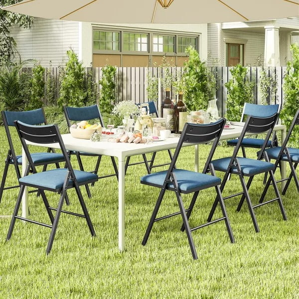 Furnibear 6-Pack Padded Folding Chairs with Metal Frame and Cushioned Seat for Home, Office, Dining, Blue