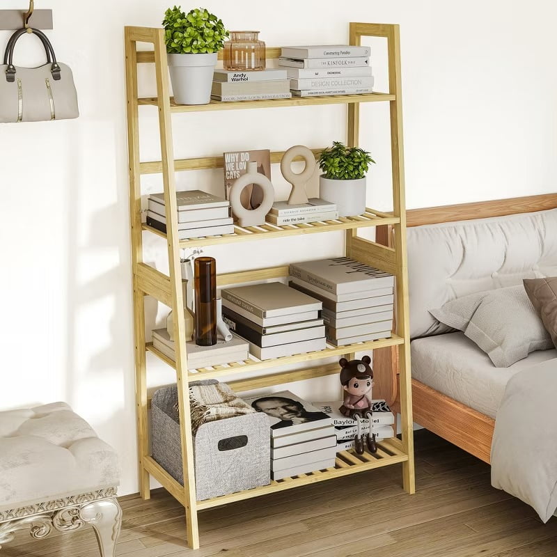 Furnibear 4-Tier Wooden Storage Shelf Organizer, Natural Oak Finish Plant Stand, or Storage Rack for Living Room, Bathroom,Kitchen