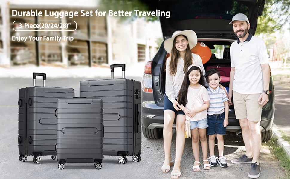 Furnibear Durable Hardside 3-Piece Luggage Set (20/24/28in) - TSA-Approved Locks, Smooth Spinner Wheels, Ideal for Short Long Trips